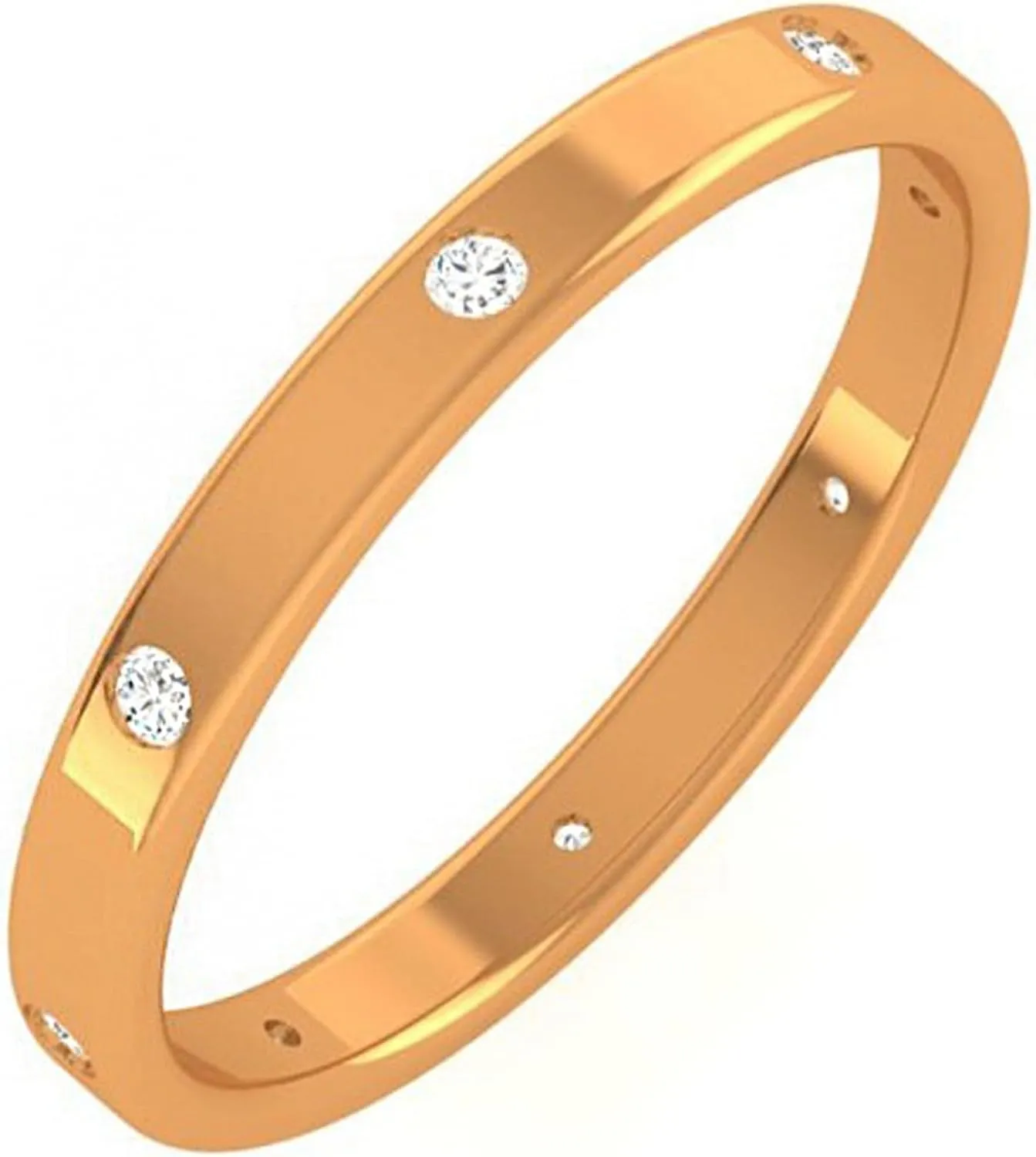 2.5MM Wide Flush Set Distance Cubic Zirconia or Moissanite Wedding Band for Women Modern Flat Dome Stacking Ring Dainty Minimalist Gypsy Ring Real Gold Eternity Rings for her Bridal Anniversary Band