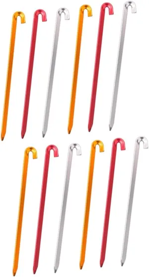 2sets Camping Tent Stake Bundle Lightweight and Sturdy Aluminium Alloy Ground Stakes Easy to Penetrate and Hold Firmly Suitable for Tents Gazebos Football Nets 6pcs*2