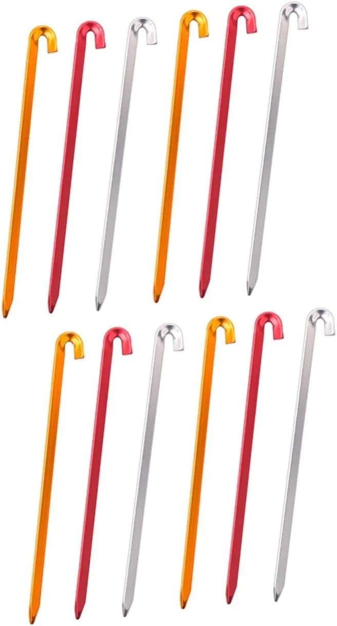 2sets Camping Tent Stake Bundle Lightweight and Sturdy Aluminium Alloy Ground Stakes Easy to Penetrate and Hold Firmly Suitable for Tents Gazebos Football Nets 6pcs*2