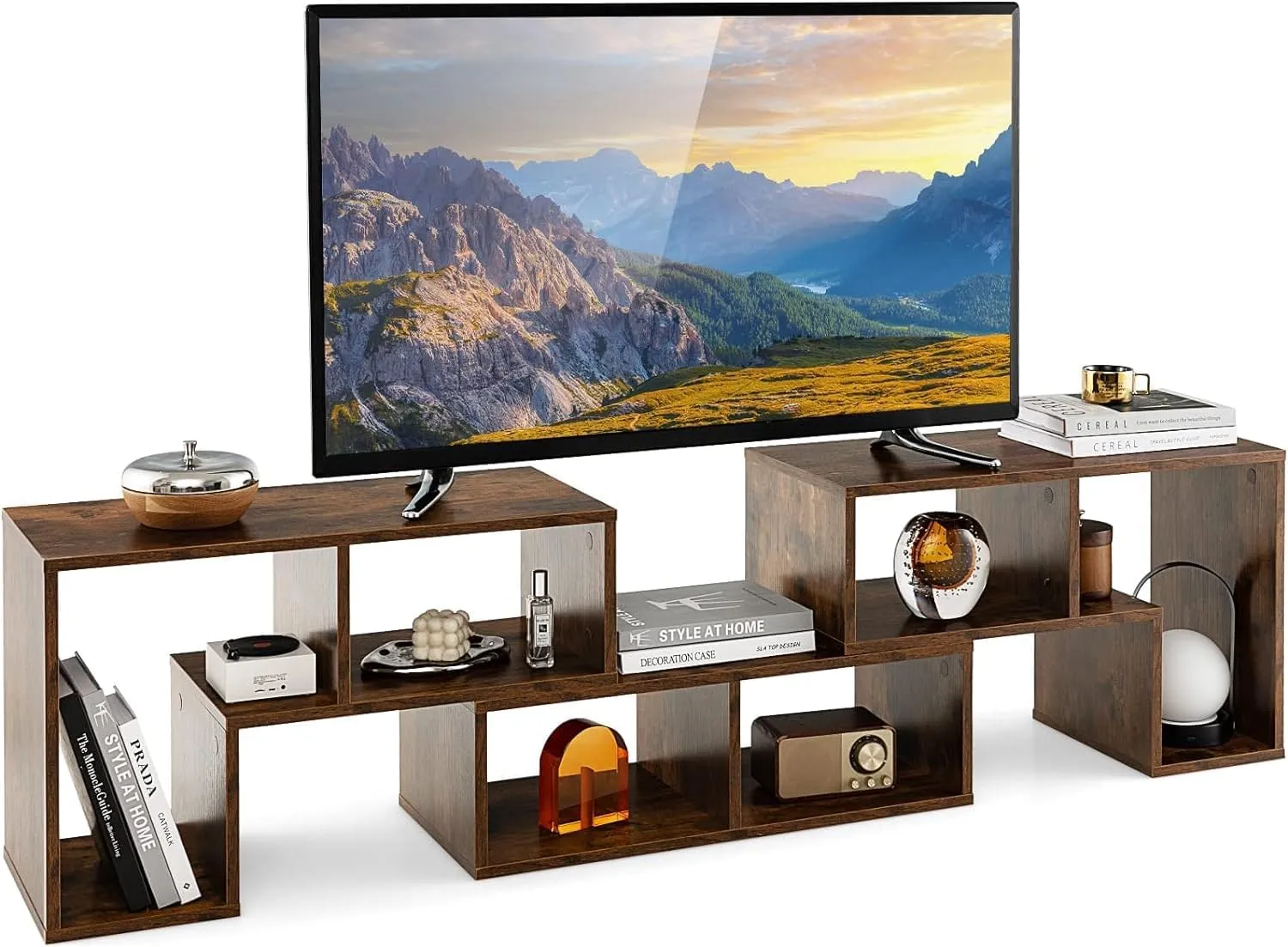 3 Pieces Console TV Stand, Free Combination Modern Entertainment Center for 50 55 60 65 Inch TV, Minimalist Media Stand with Open Storage Shelf for Bedroom, Living Room (Brown)