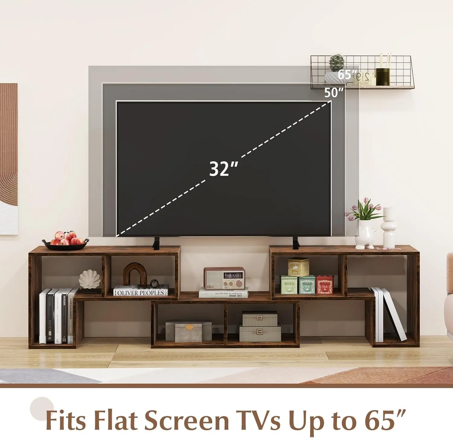3 Pieces Console TV Stand, Free Combination Modern Entertainment Center for 50 55 60 65 Inch TV, Minimalist Media Stand with Open Storage Shelf for Bedroom, Living Room (Brown)