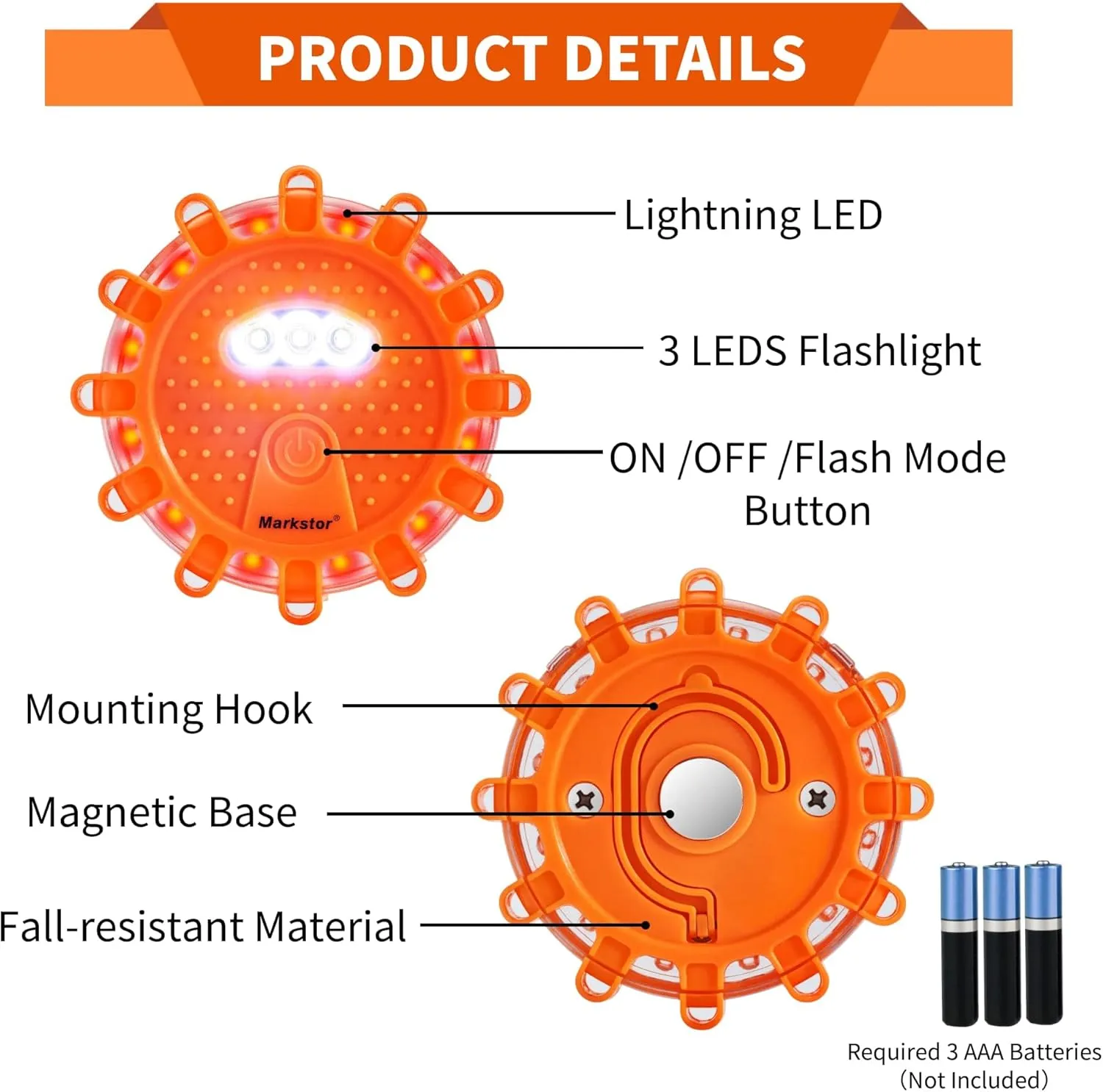 6-Pack LED Road Flare Car Emergency Kit,Magnetic Base & Hook Road Flares Safety Light With 9 Flashing Modes,Roadside Flares Emergency Lights For Vehicles (6 Pack Parts)