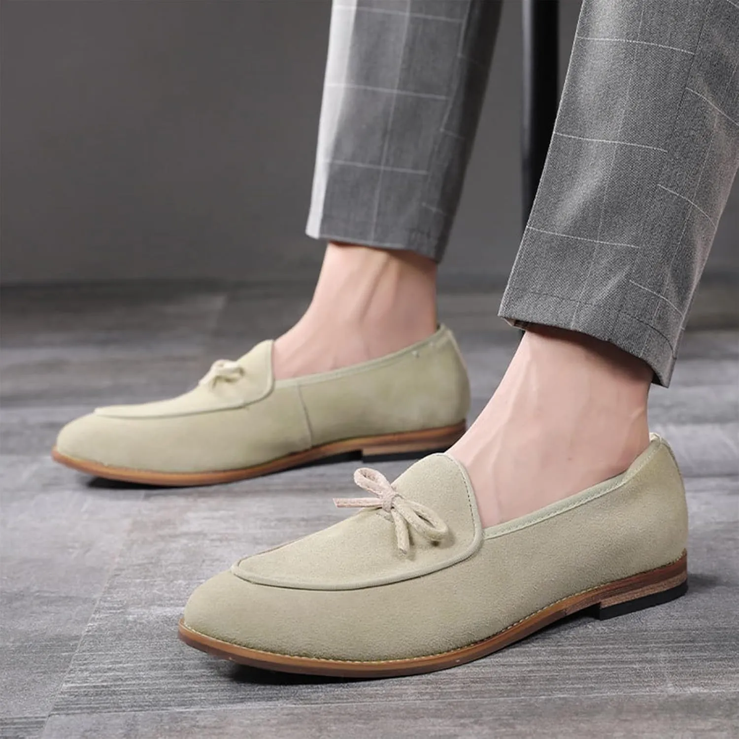Aceptolcom Men's Comfort Casual Suede Leather Tassel Bow Slip-On Driving Penny Loafers Boat Shoes Driver Moccasins Dress Shoes