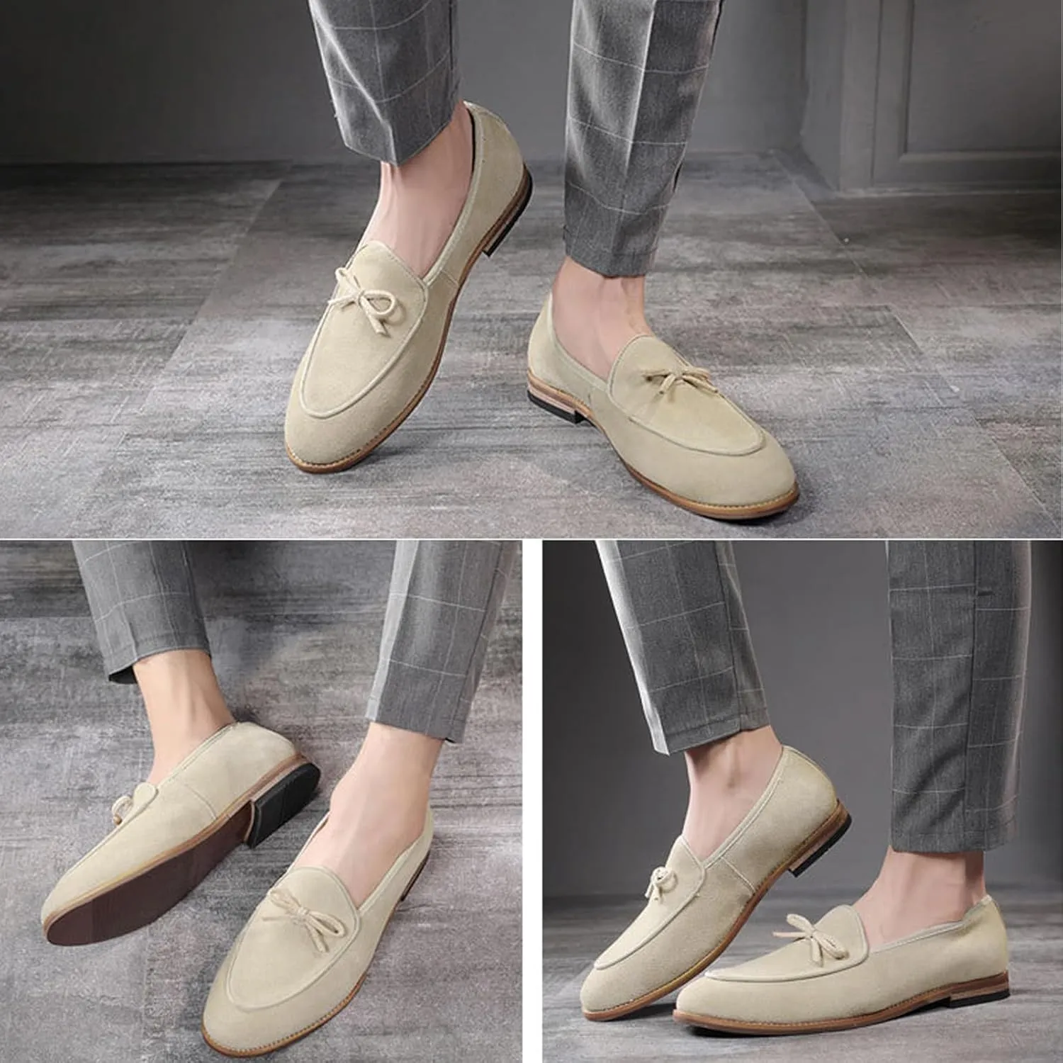 Aceptolcom Men's Comfort Casual Suede Leather Tassel Bow Slip-On Driving Penny Loafers Boat Shoes Driver Moccasins Dress Shoes