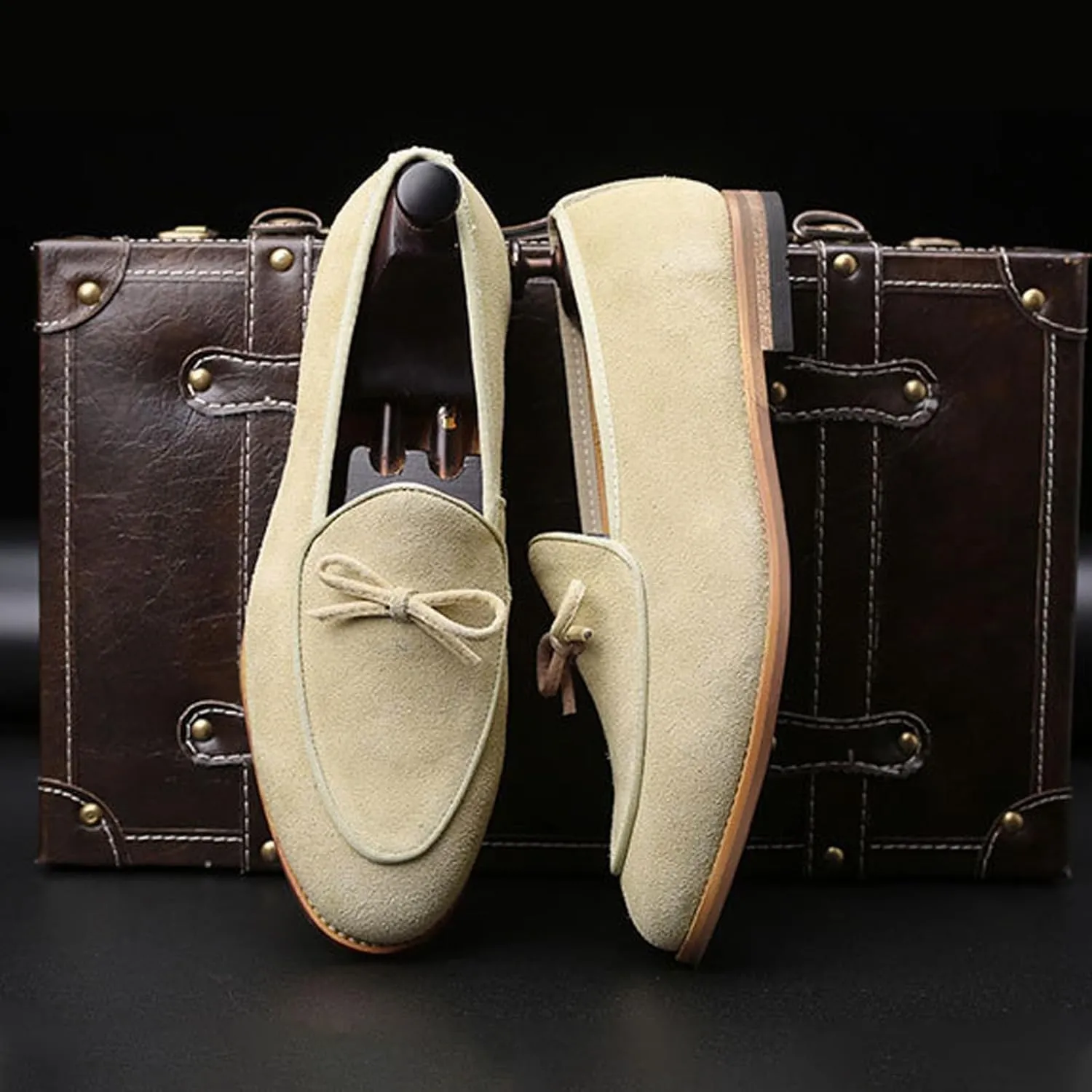 Aceptolcom Men's Comfort Casual Suede Leather Tassel Bow Slip-On Driving Penny Loafers Boat Shoes Driver Moccasins Dress Shoes
