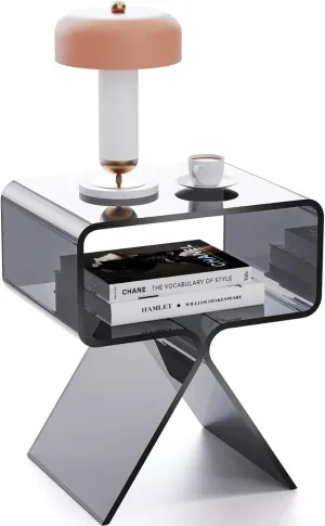 Acrylic Nightstand Side Table Modern Design Clear Home Decor Display End Table for Living Room (Black)