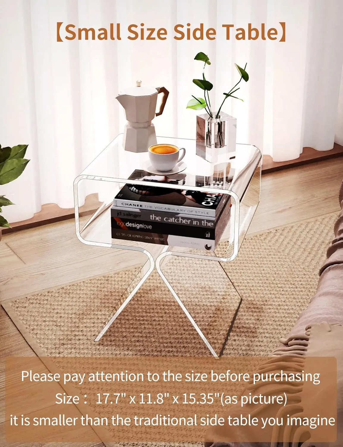 Acrylic Nightstand Side Table Modern Design Clear Home Decor Display End Table for Living Room (Clear)