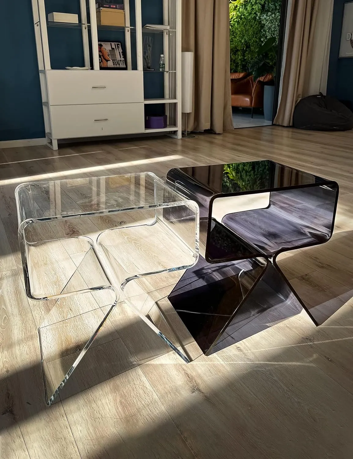 Acrylic Nightstand Side Table Modern Design Clear Home Decor Display End Table for Living Room (Clear)