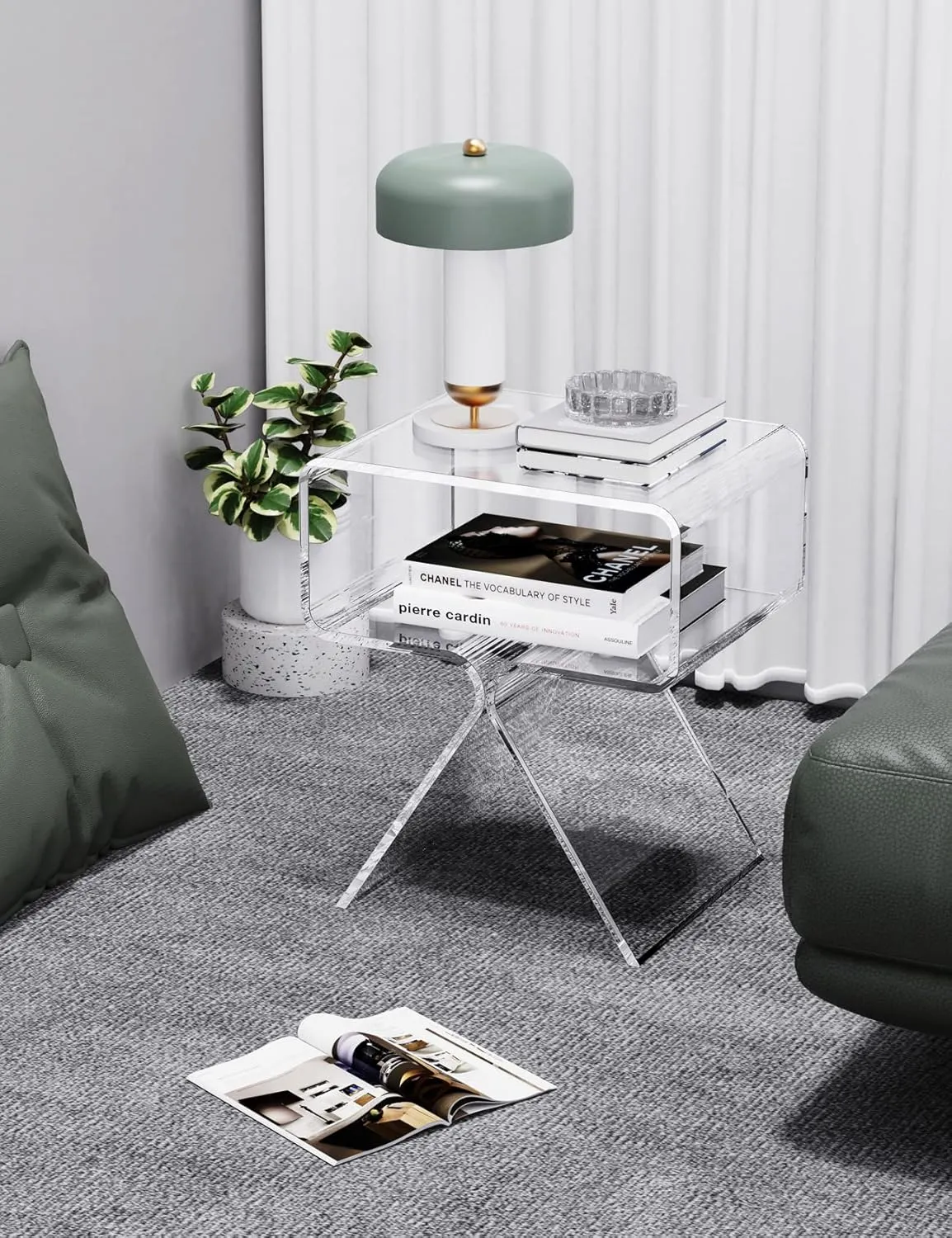Acrylic Nightstand Side Table Modern Design Clear Home Decor Display End Table for Living Room (Clear)