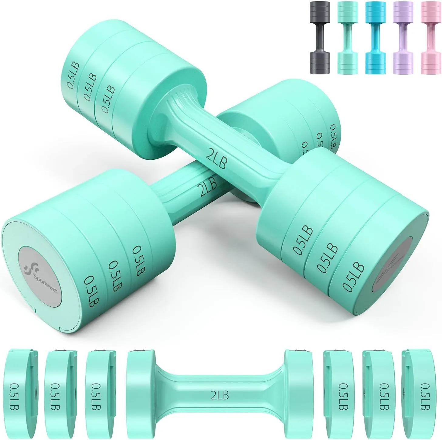 Adjustable Dumbbells Hand Weights Set: Sportneer 5 lb Dumbbell Set of 2 Each 2lb 3lb 4lb 5lb Free Weights Fast Adjust Weight 4 In 1 Weights Dumbbells Set for Women Men Home Gym Exercise Training