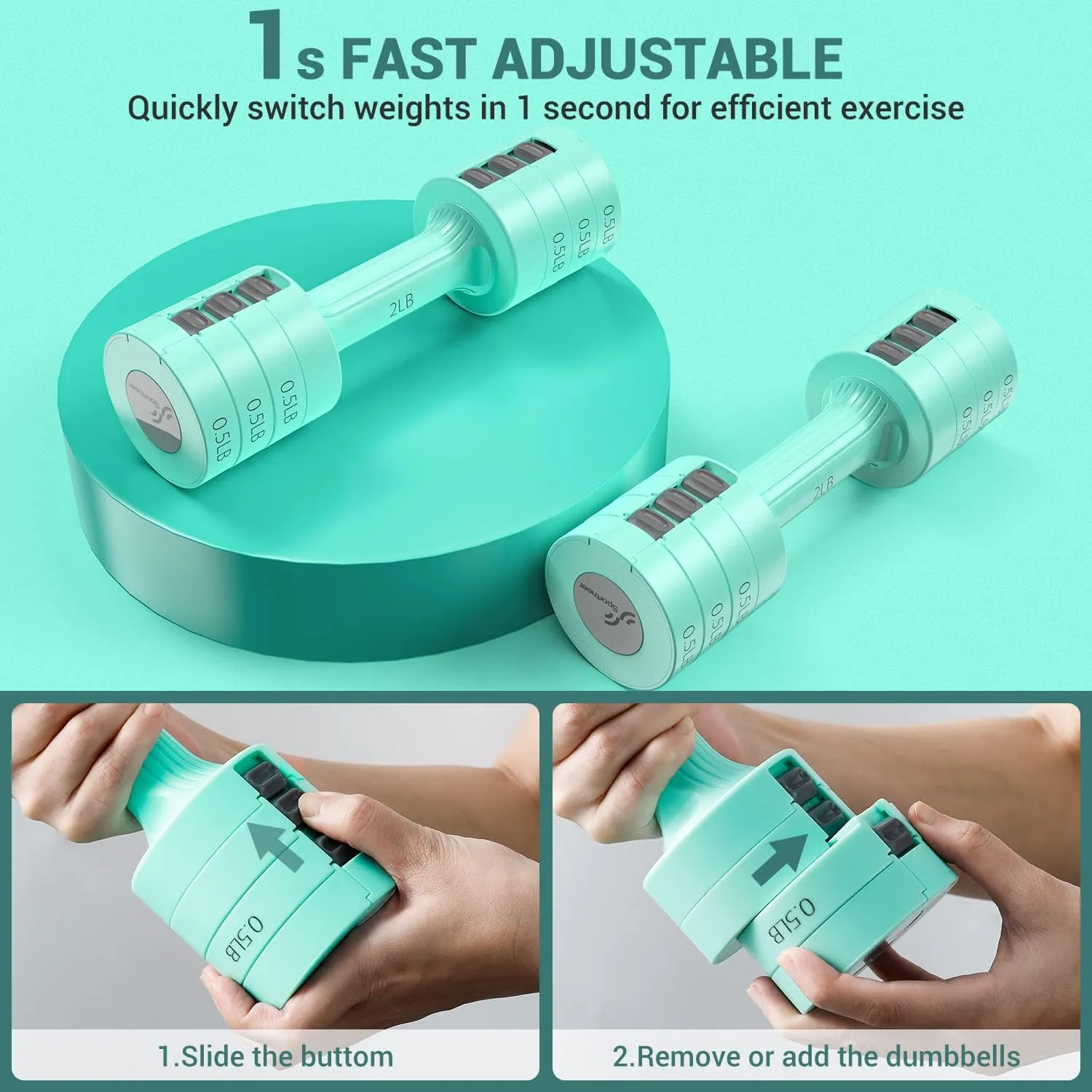 Adjustable Dumbbells Hand Weights Set: Sportneer 5 lb Dumbbell Set of 2 Each 2lb 3lb 4lb 5lb Free Weights Fast Adjust Weight 4 In 1 Weights Dumbbells Set for Women Men Home Gym Exercise Training