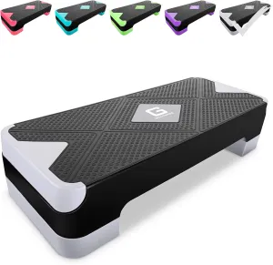 Adjustable Workout Aerobic Stepper, Aerobic Exercise Step Platform with 2 Risers, Exercise Step Deck for Fitness, 26.5" Trainer Stepper with Non-Slip Surface Home Gym & Extra Risers Options