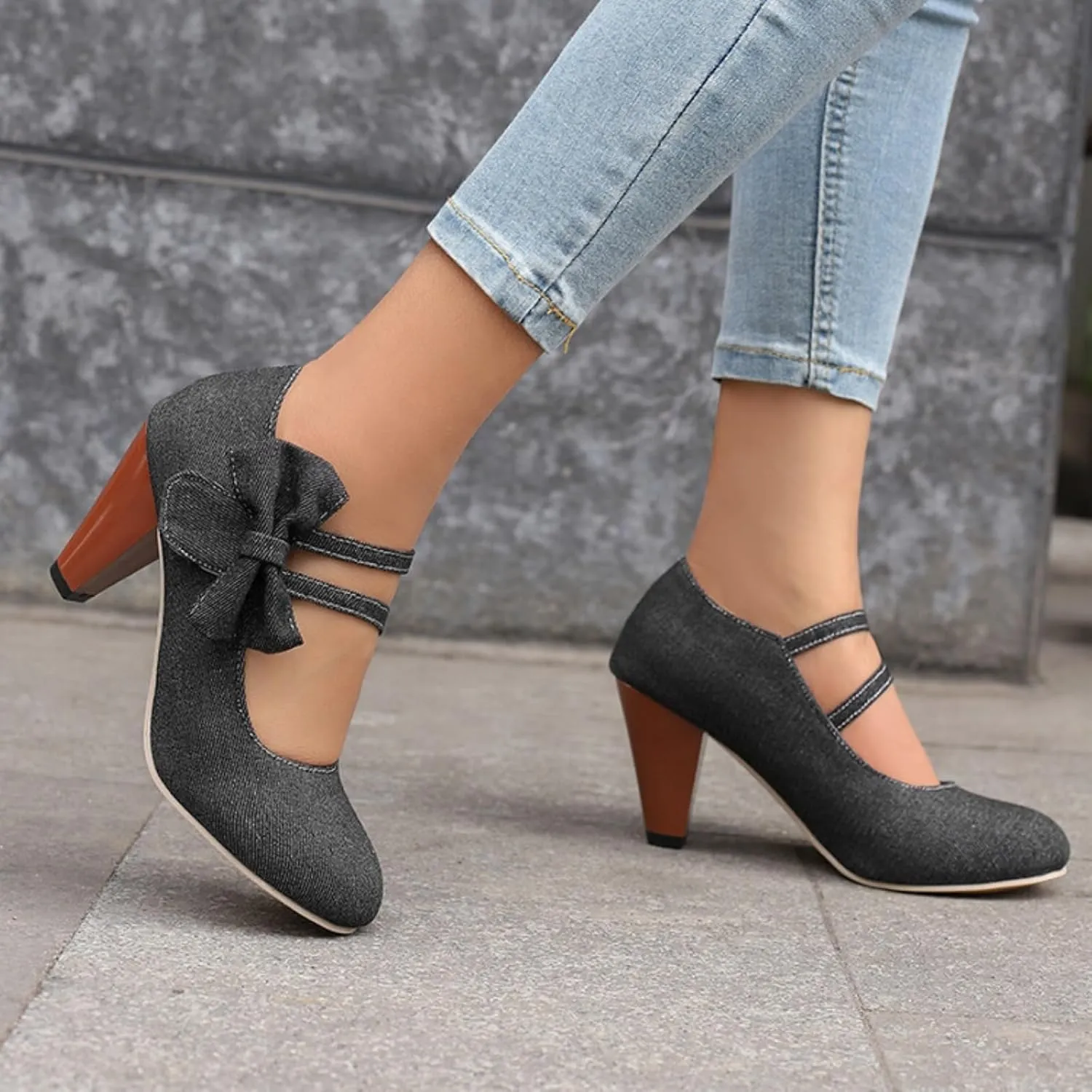 Aflngle Womens Bow Mary Jane Shoes Round Toe Low Closed Chunky Block Heels Sweet Ankle Strap Wedding Evening Party Dress Dating Pumps