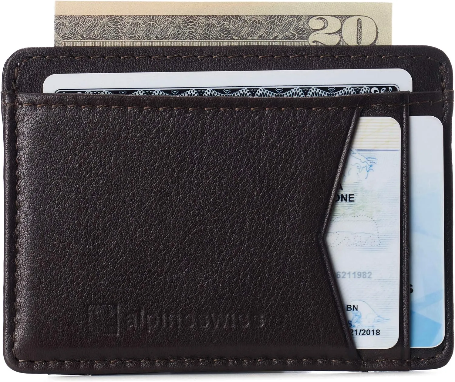 Alpine Swiss RFID Minimalist Oliver Front Pocket Wallet For Men Leather York Collection Brown