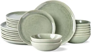 AmorArc Ceramic Dinnerware Sets,Handmade Reactive Glaze Stoneware Plates and Bowls Set,Highly Chip and Crack Resistant | Dishwasher & Microwave Safe Dishes Set,Service for 8 (24pc)