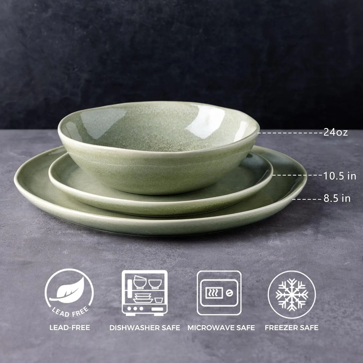 AmorArc Ceramic Dinnerware Sets,Handmade Reactive Glaze Stoneware Plates and Bowls Set,Highly Chip and Crack Resistant | Dishwasher & Microwave Safe Dishes Set,Service for 8 (24pc)
