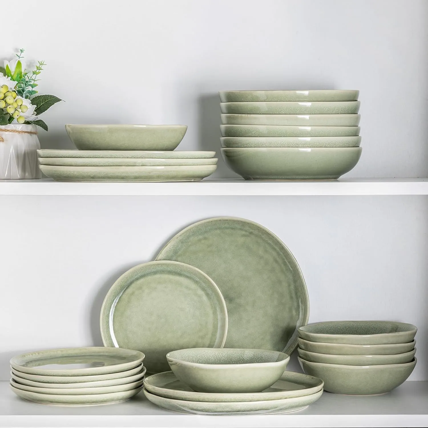 AmorArc Ceramic Dinnerware Sets,Handmade Reactive Glaze Stoneware Plates and Bowls Set,Highly Chip and Crack Resistant | Dishwasher & Microwave Safe,Service for 6 (18pc)