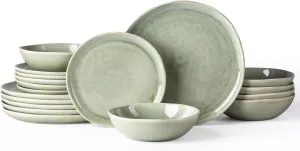 AmorArc Ceramic Dinnerware Sets,Handmade Reactive Glaze Stoneware Plates and Bowls Set,Highly Chip and Crack Resistant | Dishwasher & Microwave Safe,Service for 6 (18pc)