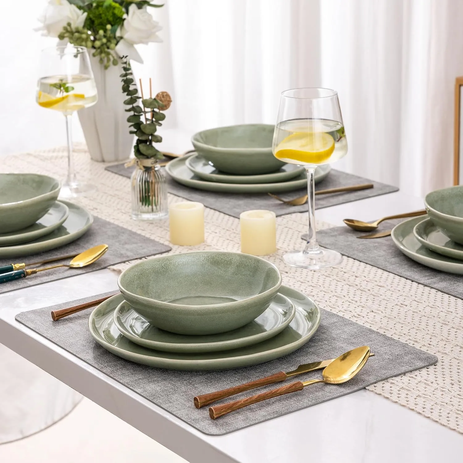 AmorArc Ceramic Dinnerware Sets,Handmade Reactive Glaze Stoneware Plates and Bowls Set,Highly Chip and Crack Resistant | Dishwasher & Microwave Safe,Service for 6 (18pc)