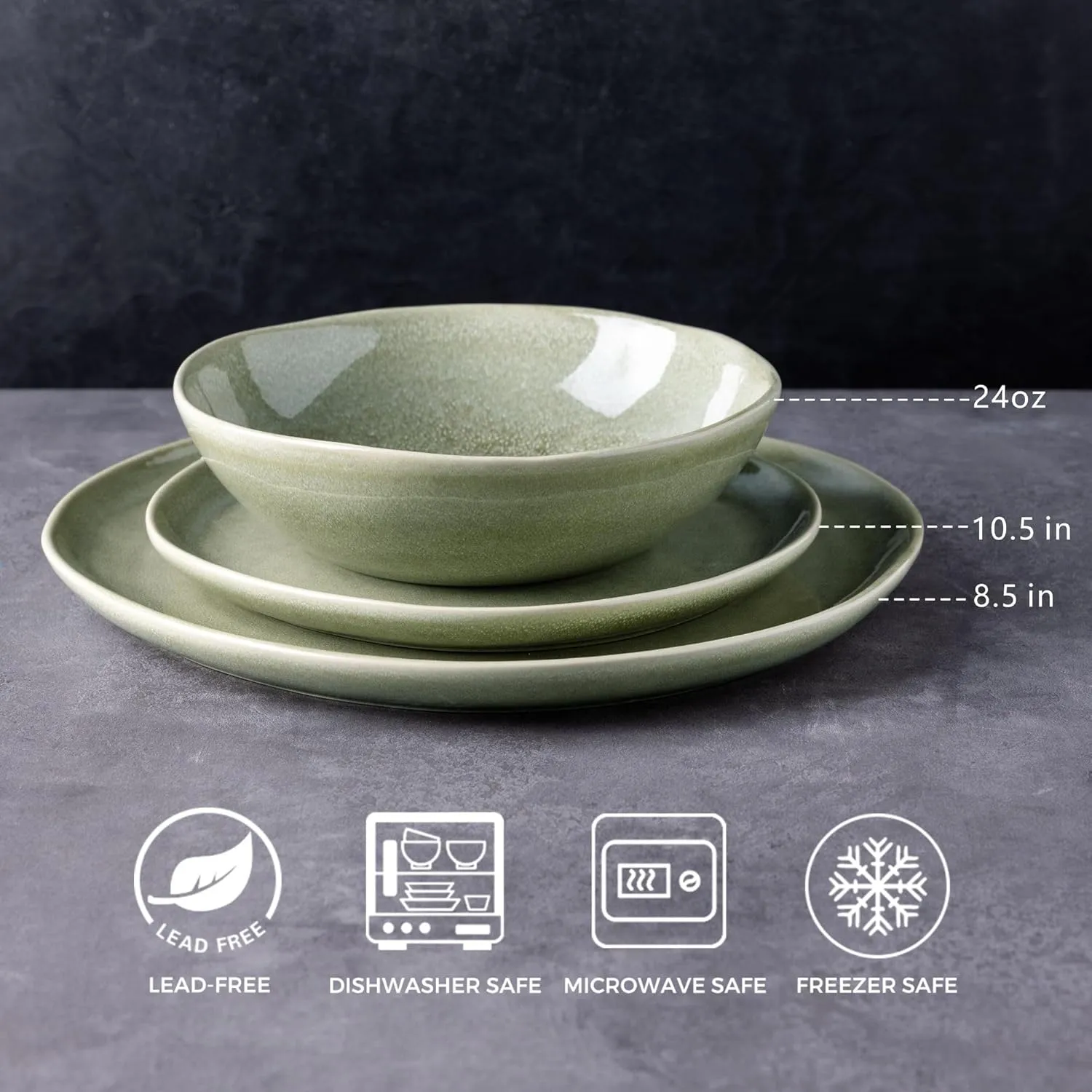 AmorArc Ceramic Dinnerware Sets,Handmade Reactive Glaze Stoneware Plates and Bowls Set,Highly Chip and Crack Resistant | Dishwasher & Microwave Safe,Service for 6 (18pc)