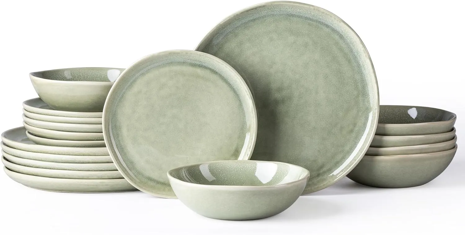AmorArc Ceramic Dinnerware Sets,Handmade Reactive Glaze Stoneware Plates and Bowls Set,Highly Chip and Crack Resistant | Dishwasher & Microwave Safe,Service for 6 (18pc)