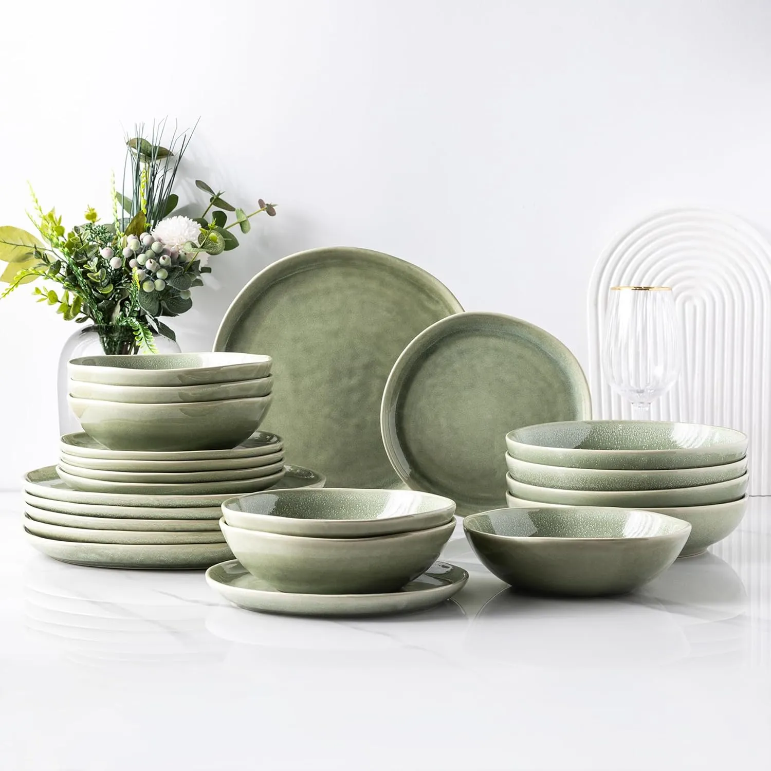 AmorArc Ceramic Dinnerware Sets,Handmade Reactive Glaze Stoneware Plates and Bowls Set,Highly Chip and Crack Resistant | Dishwasher & Microwave Safe,Service for 6 (18pc)