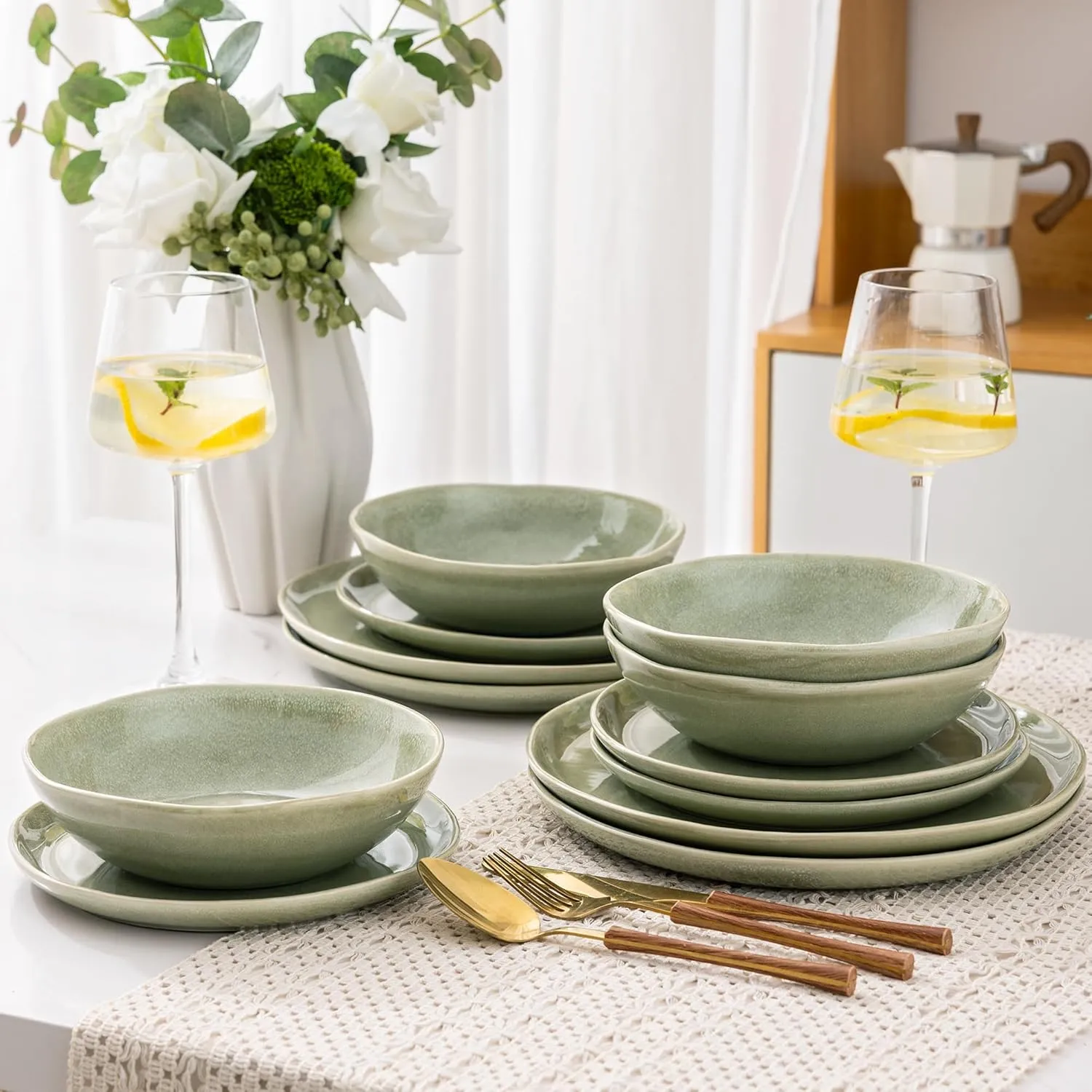 AmorArc Ceramic Dinnerware Sets,Handmade Reactive Glaze Stoneware Plates and Bowls Set,Highly Chip and Crack Resistant | Dishwasher & Microwave Safe,Service for 6 (18pc)