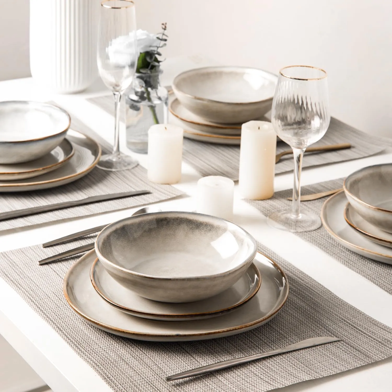 AmorArc Ceramic Dinnerware Sets,Handmade Reactive Glaze Stoneware Plates and Bowls Sets,Highly Chip and Crack Resistant | Dishwasher & Microwave Safe Dishes Set,Service for 8 (24pc)