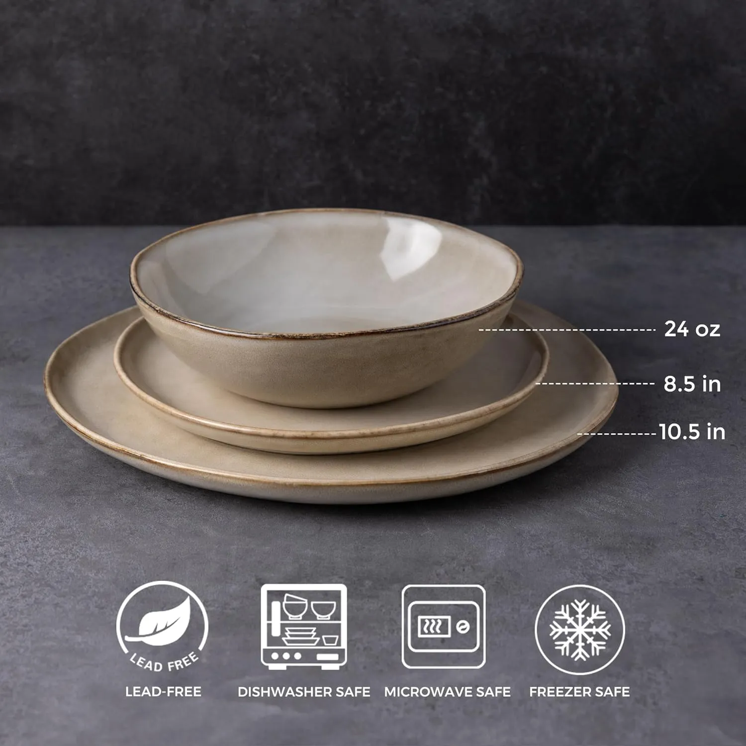 AmorArc Ceramic Dinnerware Sets,Handmade Reactive Glaze Stoneware Plates and Bowls Sets,Highly Chip and Crack Resistant | Dishwasher & Microwave Safe Dishes Set,Service for 8 (24pc)