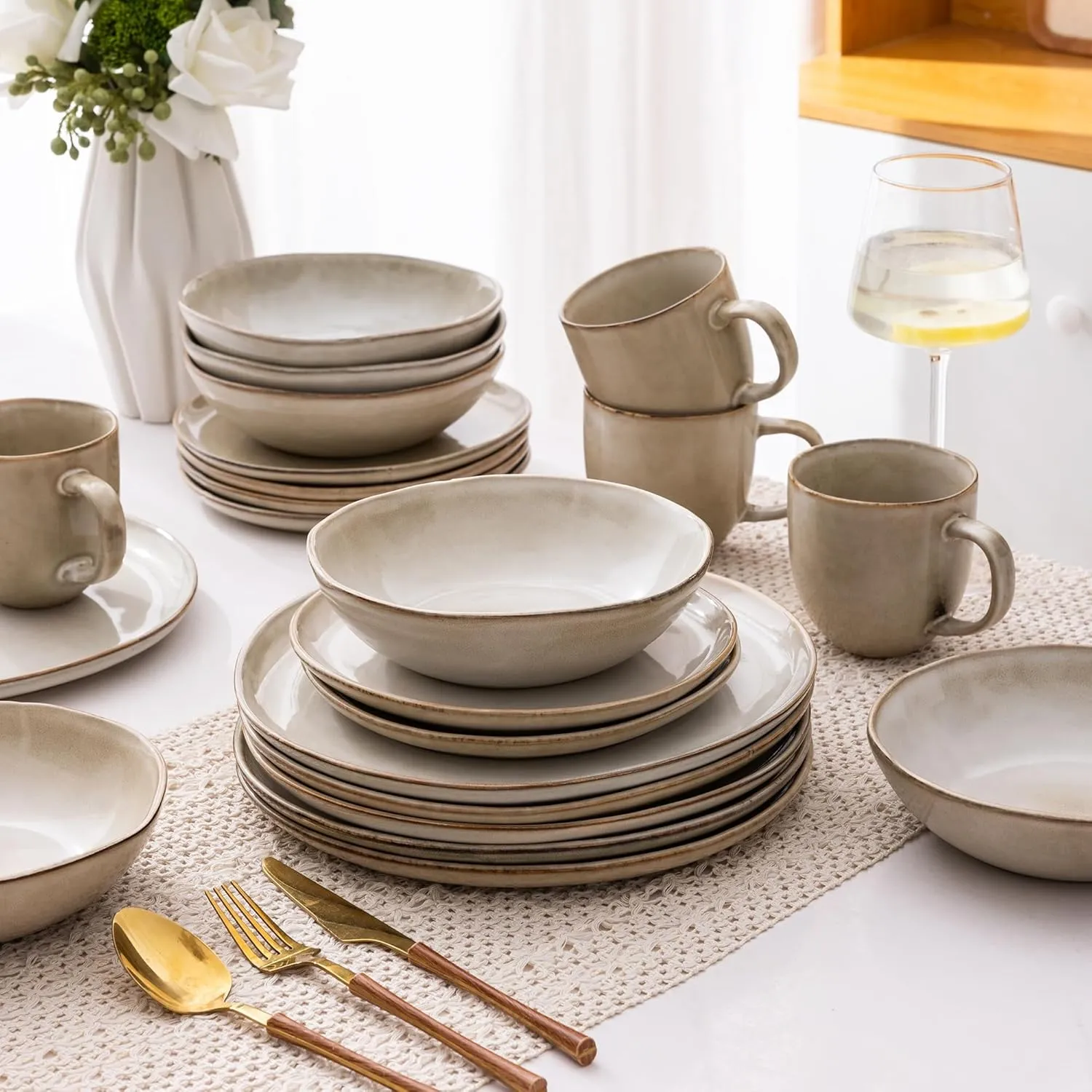 AmorArc Ceramic Dinnerware Sets,Handmade Reactive Glaze Stoneware Plates and Bowls Sets,Highly Chip and Crack Resistant | Dishwasher & Microwave Safe Dishes Set,Service for 8 (24pc)