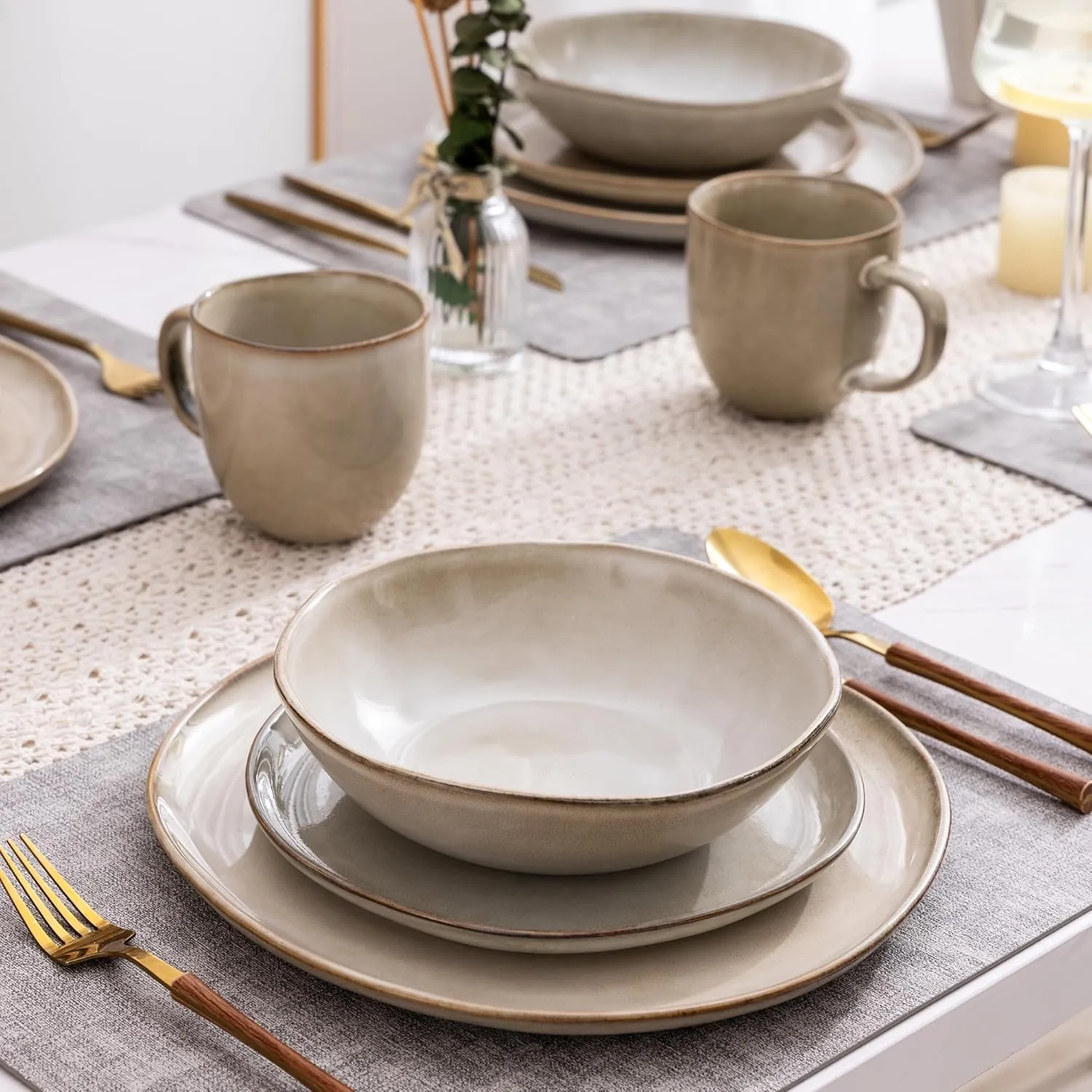 AmorArc Ceramic Dinnerware Sets,Handmade Reactive Glaze Stoneware Plates and Bowls Sets,Highly Chip and Crack Resistant | Dishwasher & Microwave Safe Dishes Set,Service for 8 (24pc)