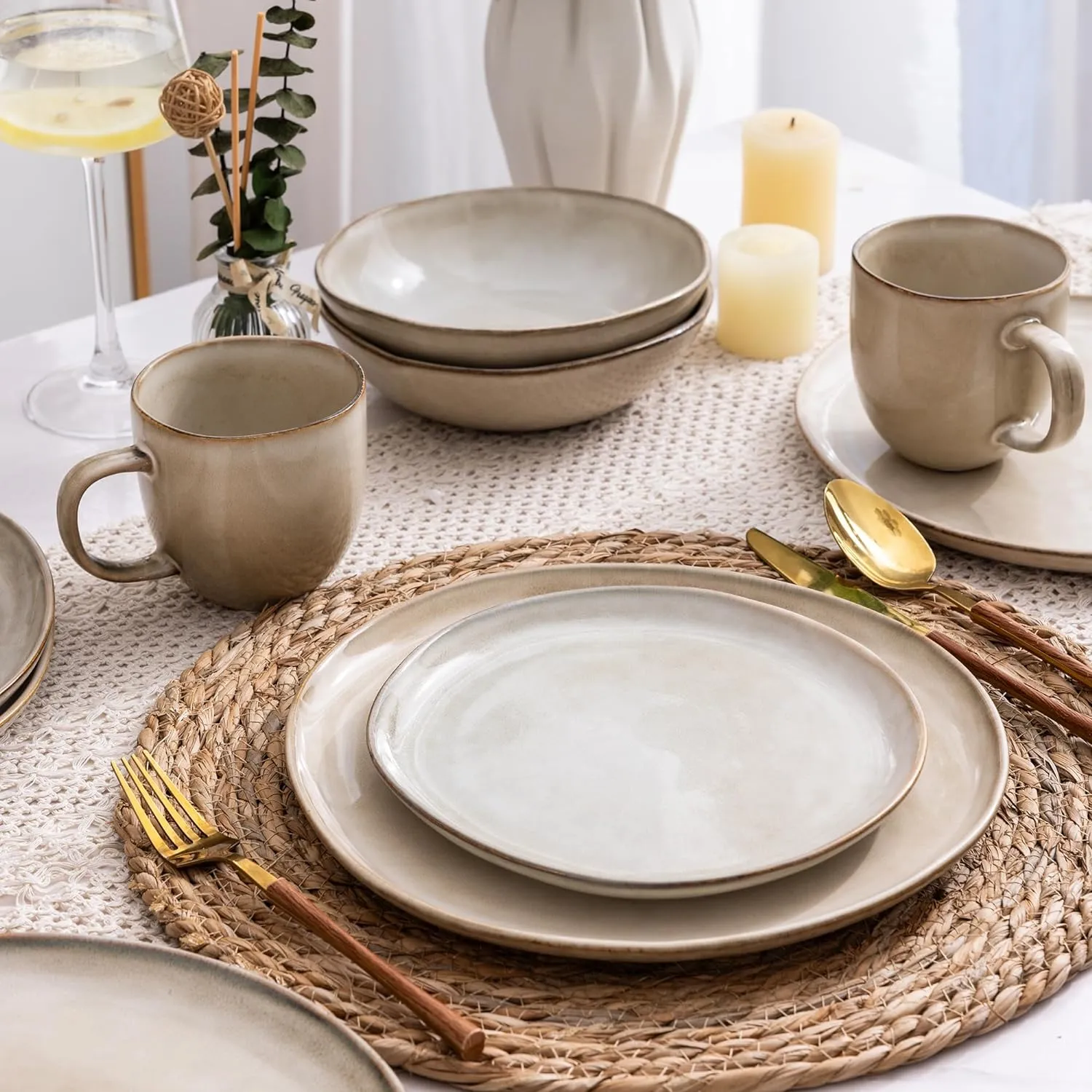 AmorArc Ceramic Dinnerware Sets,Handmade Reactive Glaze Stoneware Plates and Bowls Sets,Highly Chip and Crack Resistant | Dishwasher & Microwave Safe Dishes Set,Service for 8 (24pc)