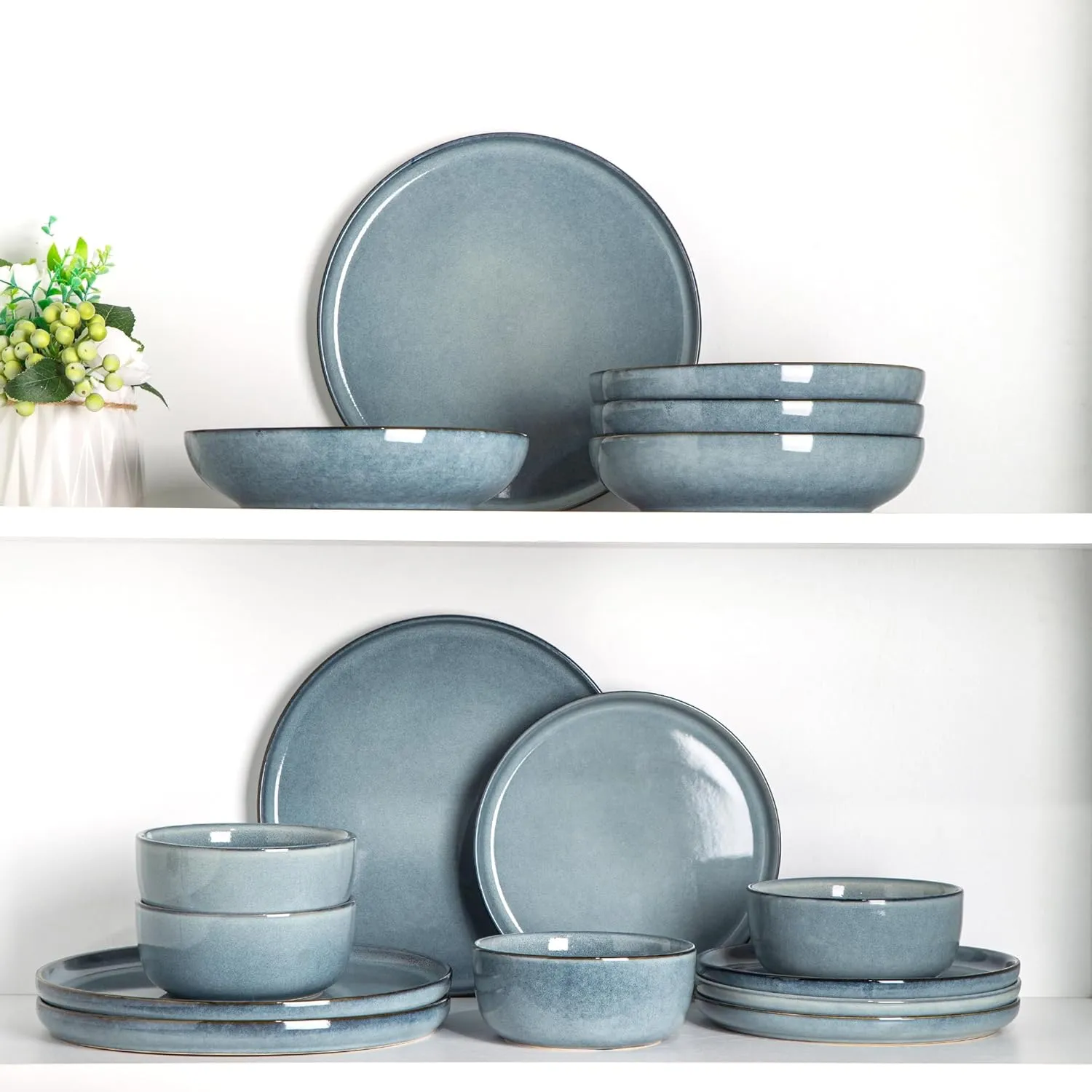 AmorArc Stoneware Dinnerware Sets for 6,Round Reactive Glaze Ceramic Plates and Bowls Set,Highly Chip and Crack Resistant | Dishwasher & Microwave Safe Dishes Set,Service for 6 (18pc)