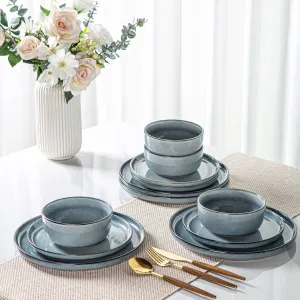 AmorArc Stoneware Dinnerware Sets for 6,Round Reactive Glaze Ceramic Plates and Bowls Set,Highly Chip and Crack Resistant | Dishwasher & Microwave Safe Dishes Set,Service for 6 (18pc)