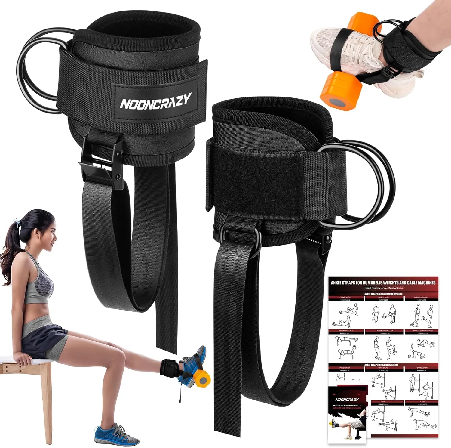 Ankle Straps for Dumbbell and Cable Machine, Dumbbell Foot Attachment with Longer Stronger Nylon Strap, Tibialis Trainer, Leg Extensions, Hamstring Curls for Women and Men