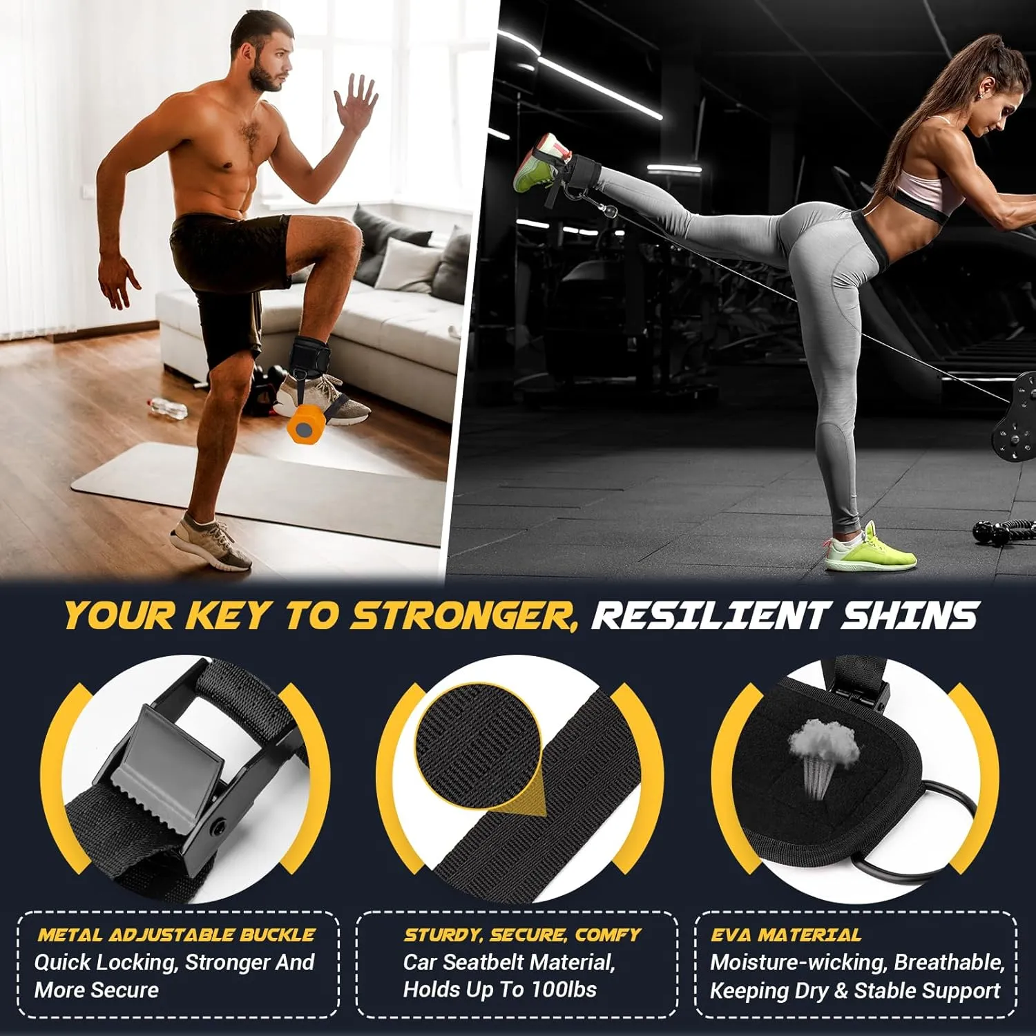 Ankle Straps for Dumbbell and Cable Machine, Dumbbell Foot Attachment with Longer Stronger Nylon Strap, Tibialis Trainer, Leg Extensions, Hamstring Curls for Women and Men
