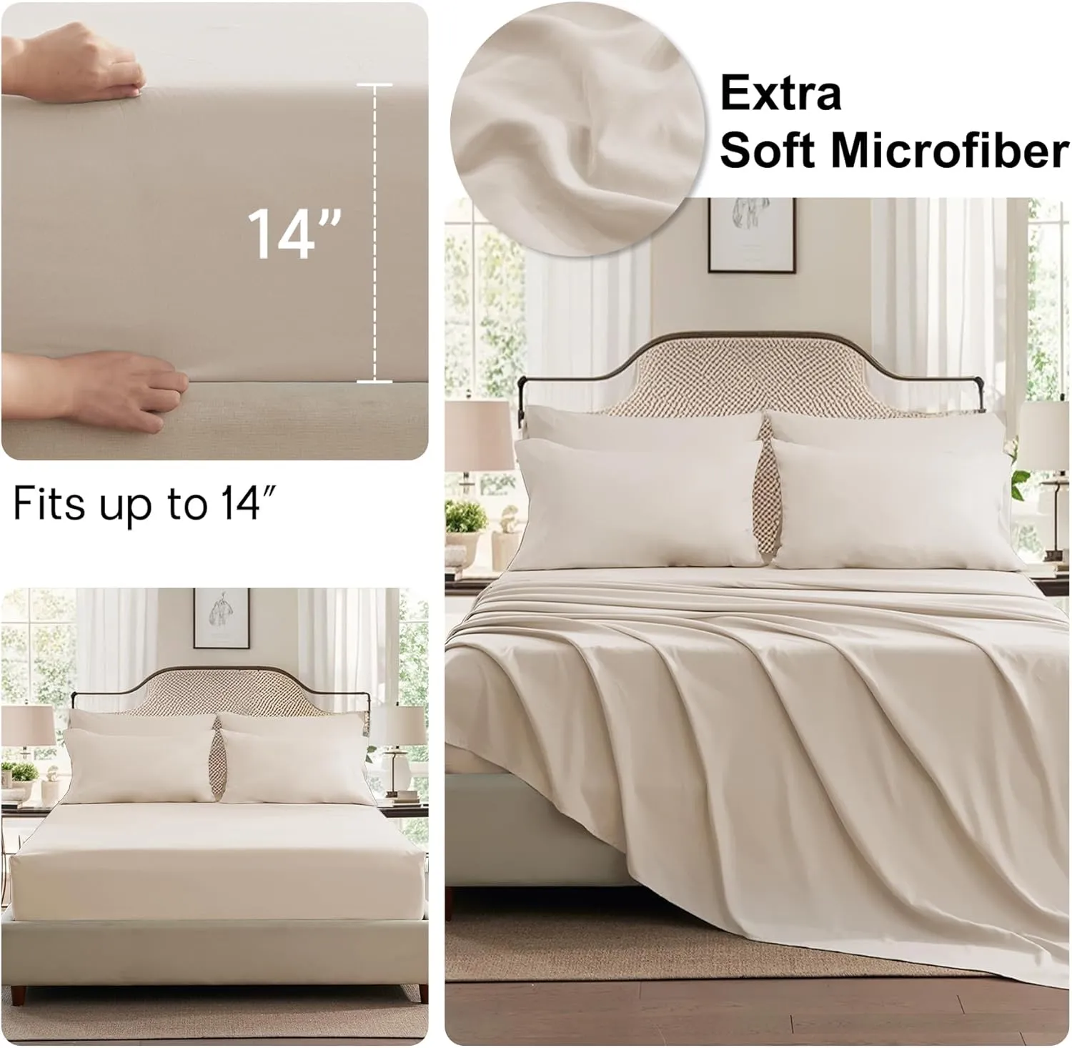 Anluoer Beige King Comforter Set 7 Pieces, Bed in a Bag with Sheets, All Season Bedding Sets with 1 Comforter, 2 Pillow Shams, 2 Pillowcases, 1 Flat Sheet, 1 Fitted Sheet