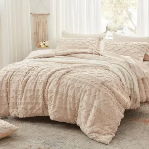 Anluoer Full Comforter Set 7 Pieces, Beige Tufted Bed in a Bag with Comforters, Pillow Shams, Pillowcases, Flat Sheet, Fitted Sheet - All Season Bedding