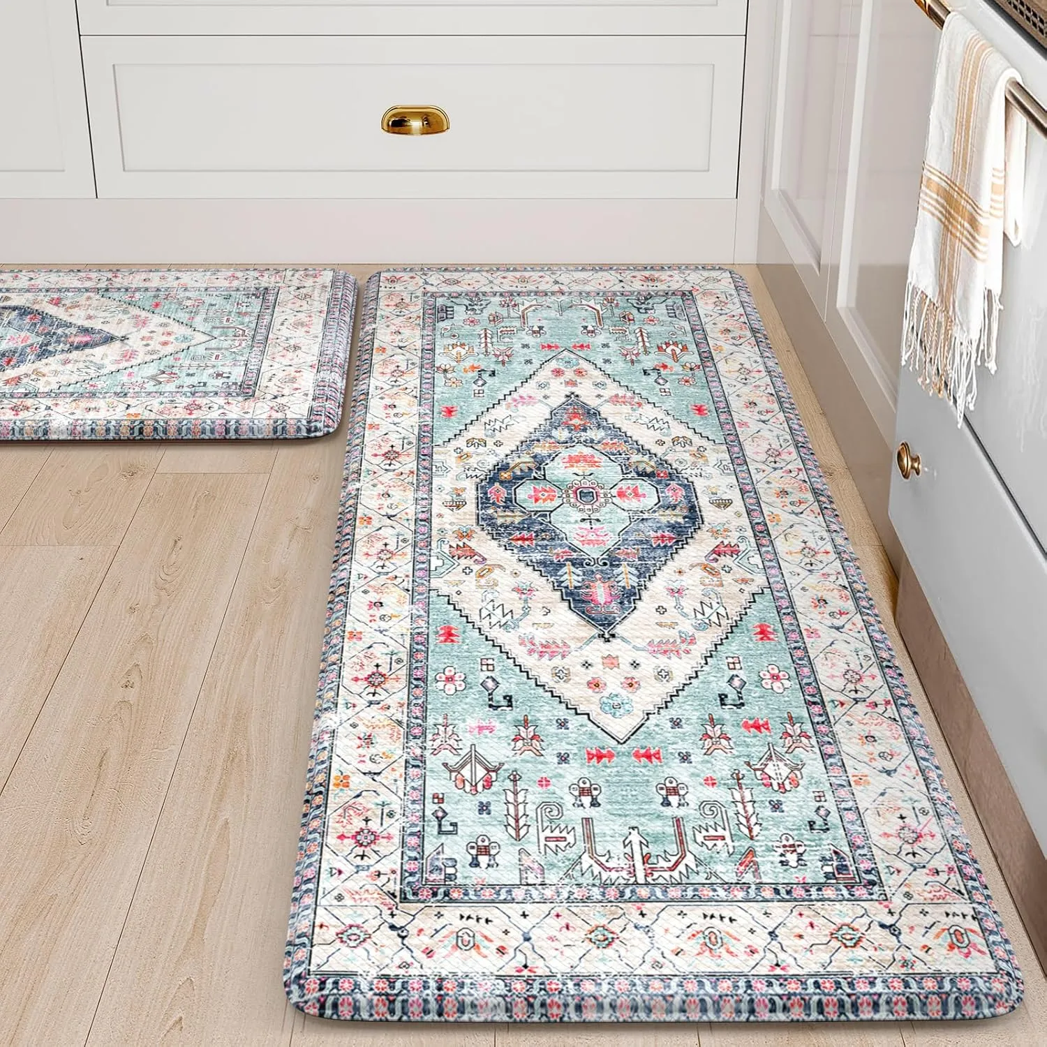 Anti Fatigue Mats for Kitchen Floor Set of 2, Waterproof Non-Skip Kitchen Rugs,Ergonomic Kitchen Floor Mats Cushioned,Comfort Foam Standing Mat for Office,Laundry Room,Sink,Counter, Desk(Blue)