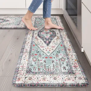 Anti Fatigue Mats for Kitchen Floor Set of 2, Waterproof Non-Skip Kitchen Rugs,Ergonomic Kitchen Floor Mats Cushioned,Comfort Foam Standing Mat for Office,Laundry Room,Sink,Counter, Desk(Blue)