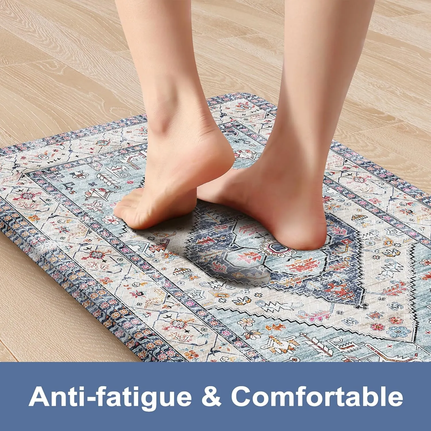 Anti Fatigue Mats for Kitchen Floor Set of 2, Waterproof Non-Skip Kitchen Rugs,Ergonomic Kitchen Floor Mats Cushioned,Comfort Foam Standing Mat for Office,Laundry Room,Sink,Counter, Desk(Blue)