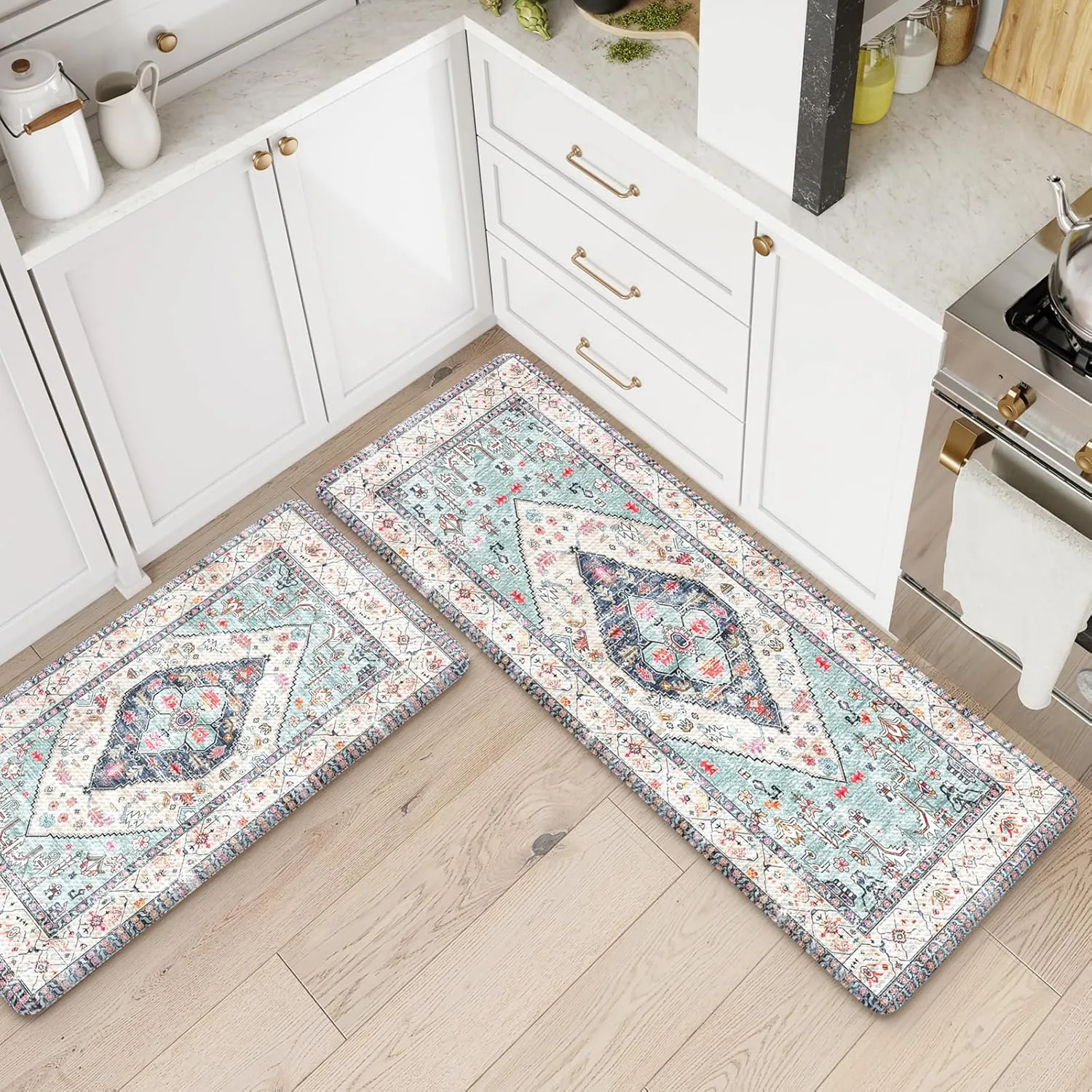 Anti Fatigue Mats for Kitchen Floor Set of 2, Waterproof Non-Skip Kitchen Rugs,Ergonomic Kitchen Floor Mats Cushioned,Comfort Foam Standing Mat for Office,Laundry Room,Sink,Counter, Desk(Blue)