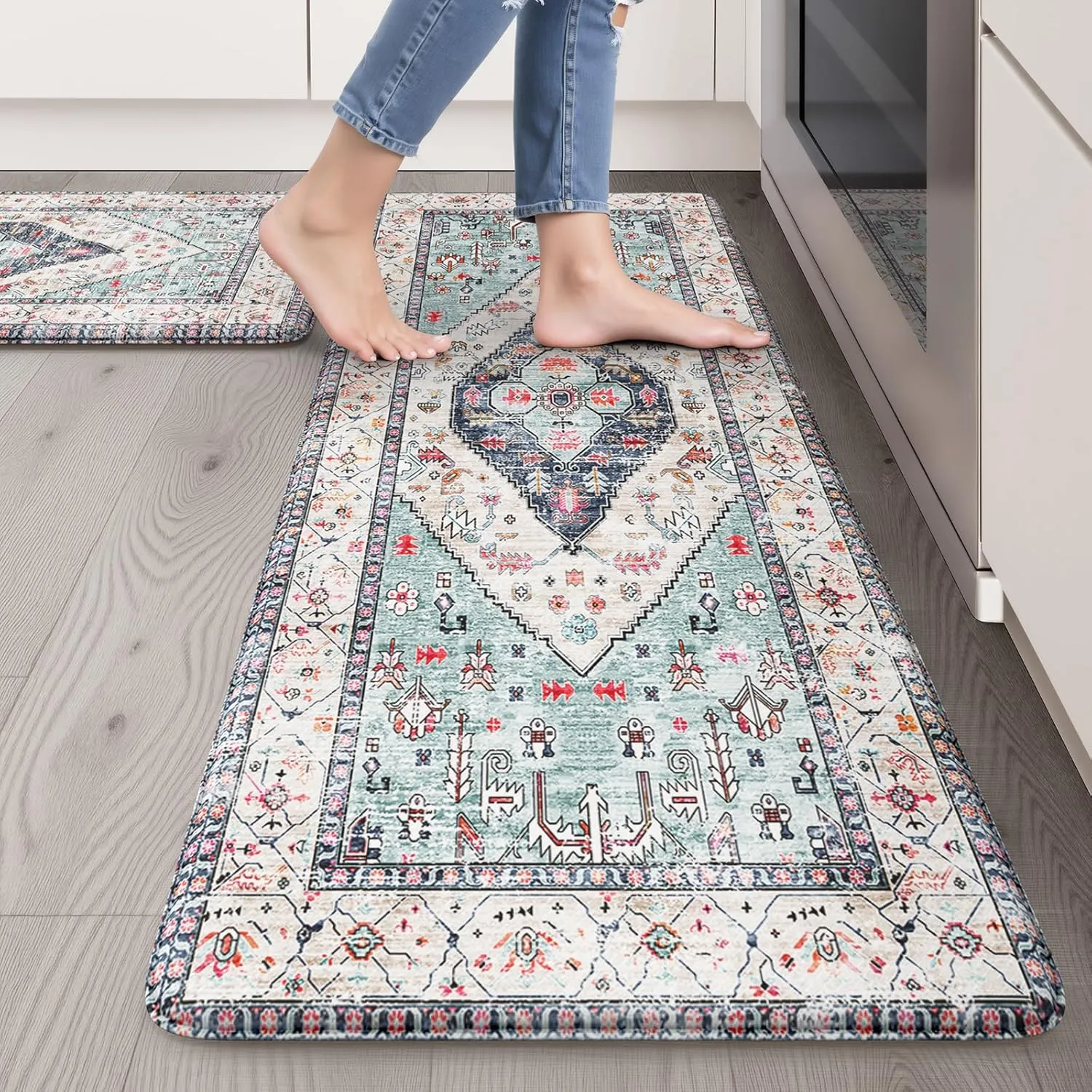 Anti Fatigue Mats for Kitchen Floor Set of 2, Waterproof Non-Skip Kitchen Rugs,Ergonomic Kitchen Floor Mats Cushioned,Comfort Foam Standing Mat for Office,Laundry Room,Sink,Counter, Desk(Blue)