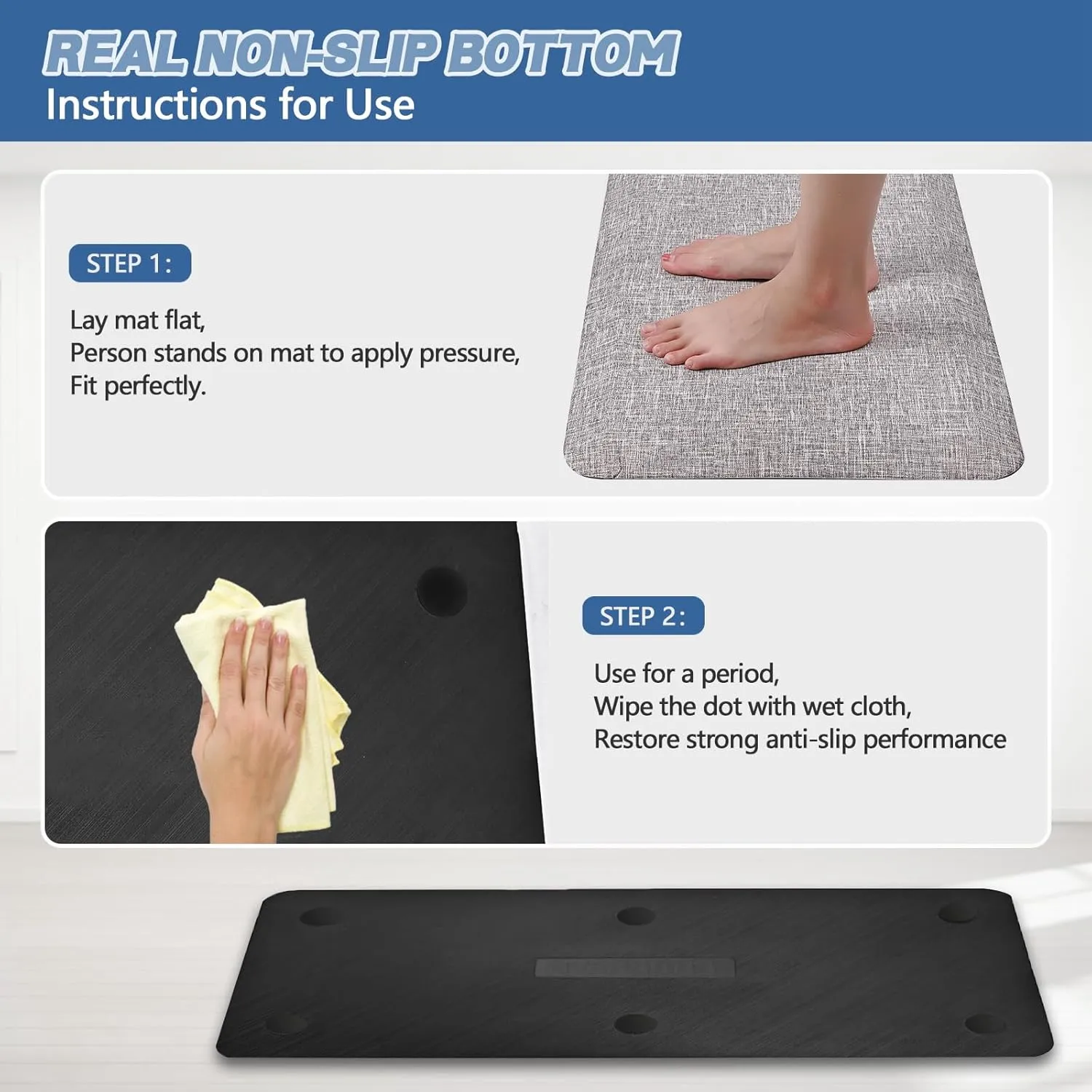 Anti Slip 7/8 inchs Anti Fatigue Kitchen Floor Mat, Ergonomic Comfort Standing Mat, Waterproof Kitchen Runner for Home, Kitchen, Office, Laundry, Garage (Light Gray, 17.3" x 39" -0.87")