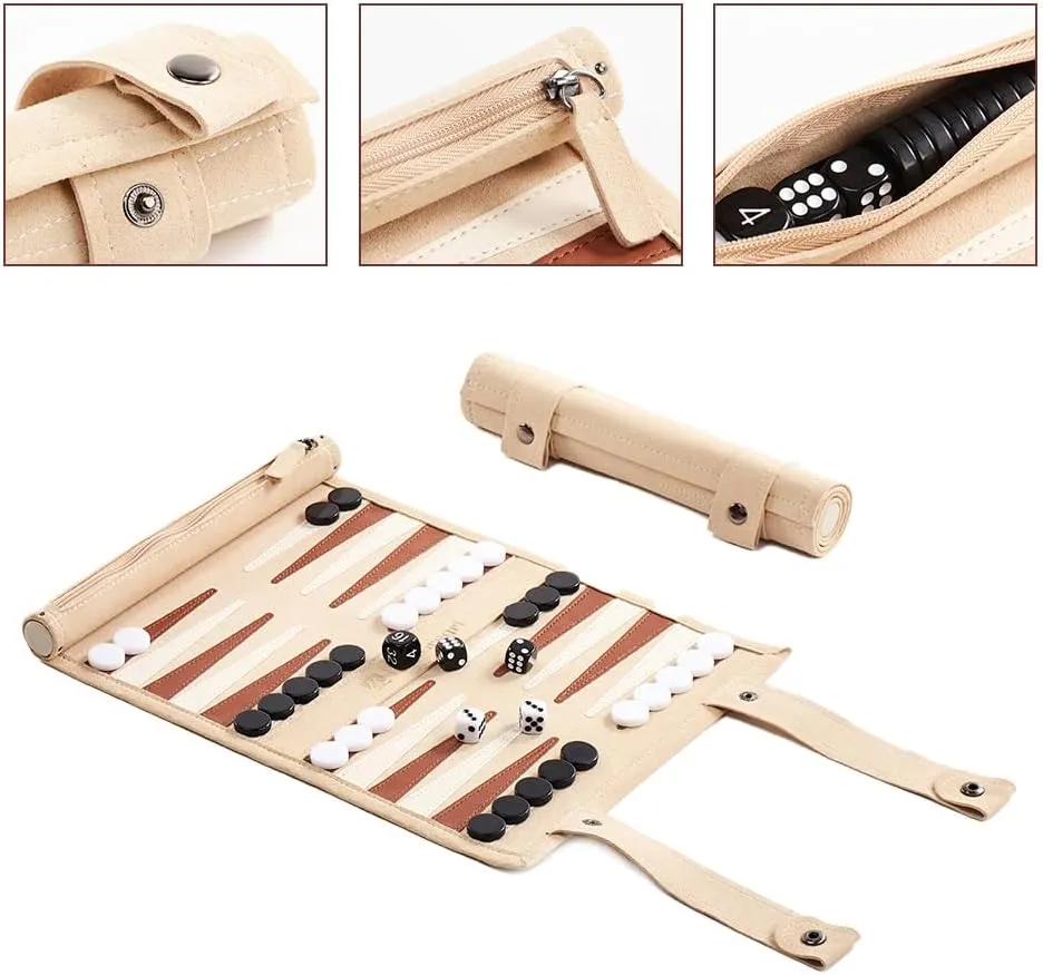 Backgammon Game Set - Roll up Board Games- Portable Travel Backgammon for Companion. Multiple Colors