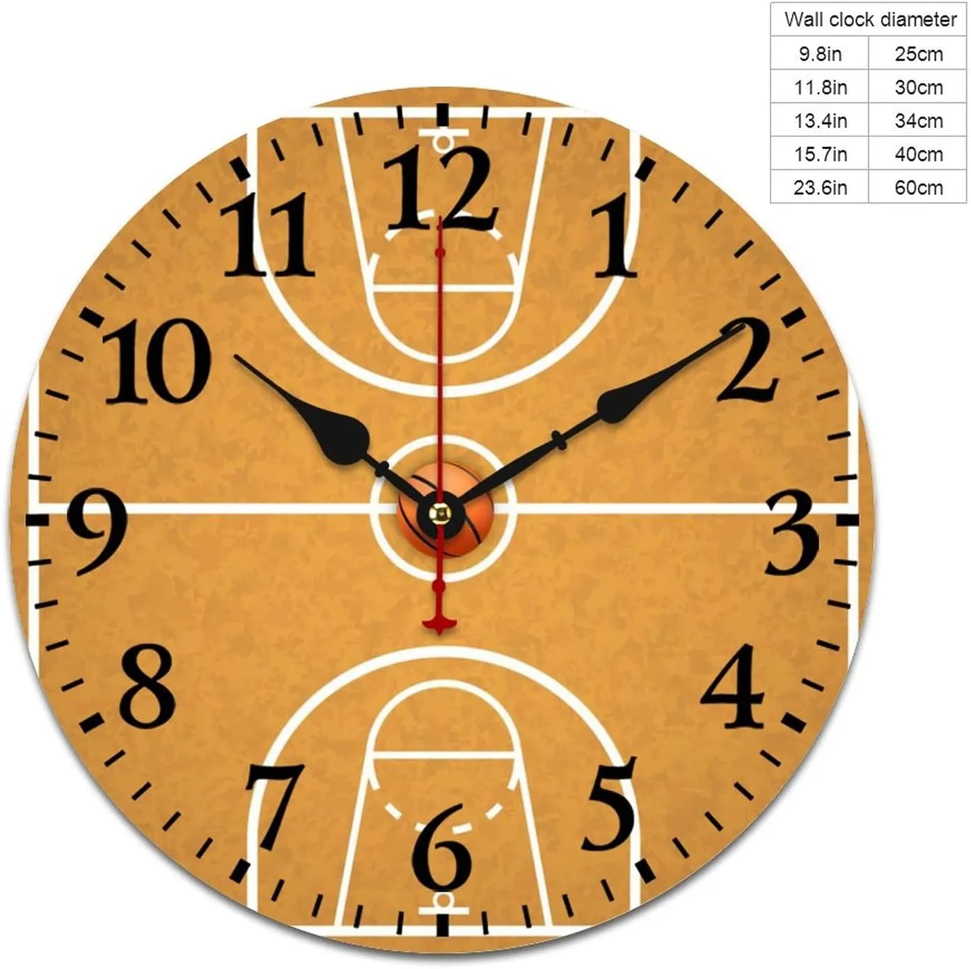 Basketball Court Wooden Round Wall Clock Modern Battery Operated Clocks Silent Non-Ticking Home Decor 25 * 25cm