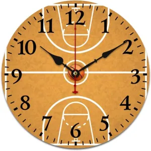 Basketball Court Wooden Round Wall Clock Modern Battery Operated Clocks Silent Non-Ticking Home Decor 25 * 25cm