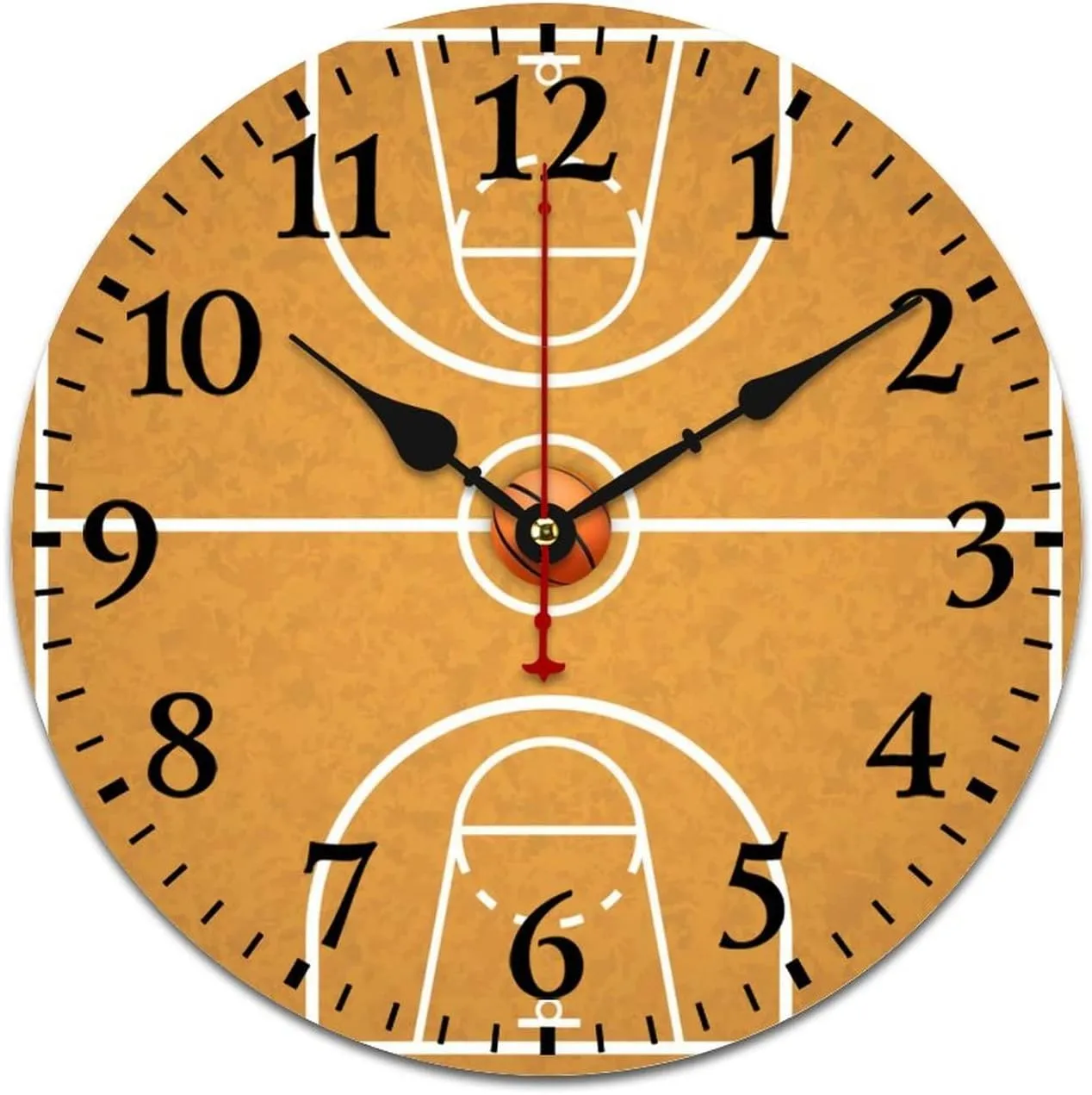 Basketball Court Wooden Round Wall Clock Modern Battery Operated Clocks Silent Non-Ticking Home Decor 25 * 25cm