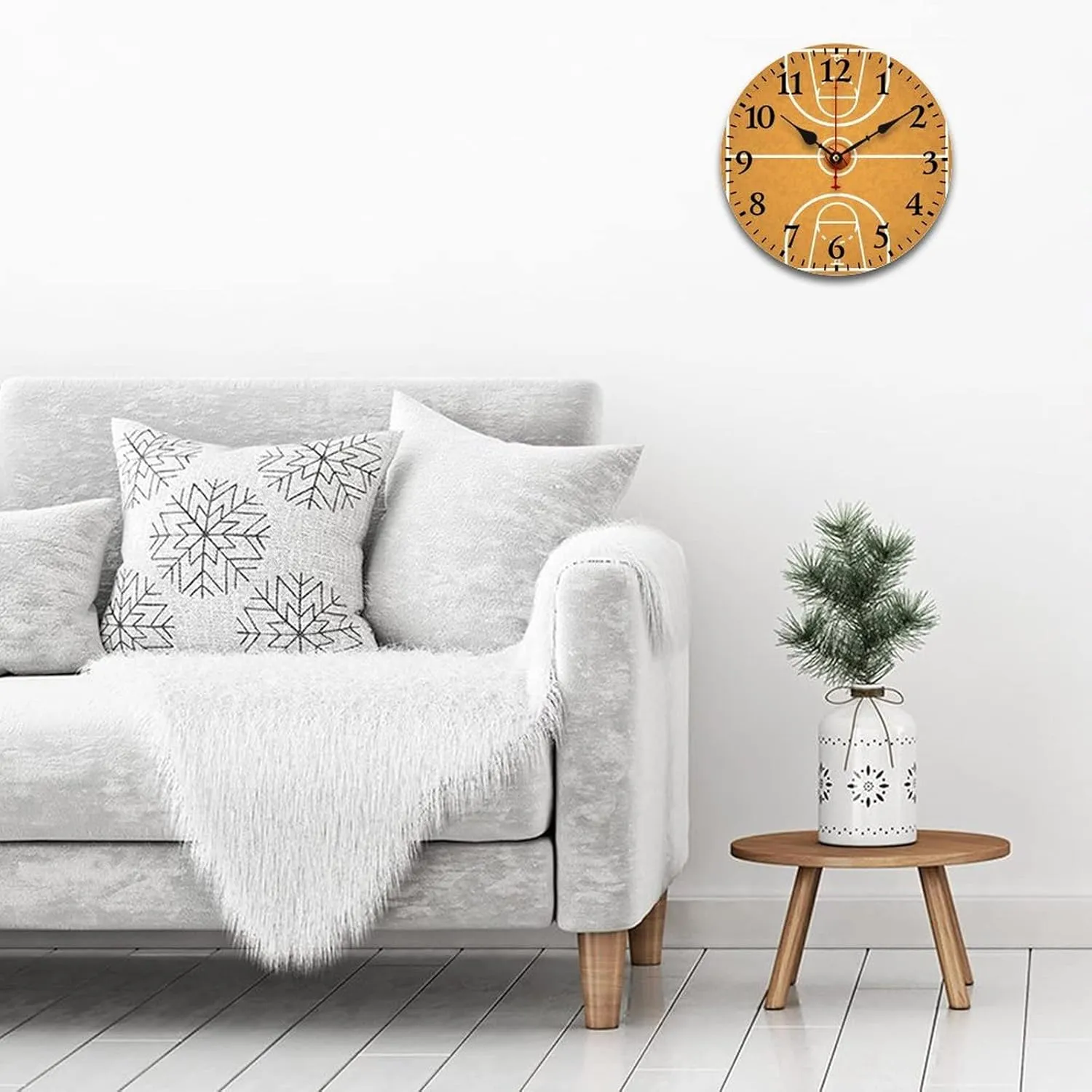 Basketball Court Wooden Round Wall Clock Modern Battery Operated Clocks Silent Non-Ticking Home Decor 25 * 25cm