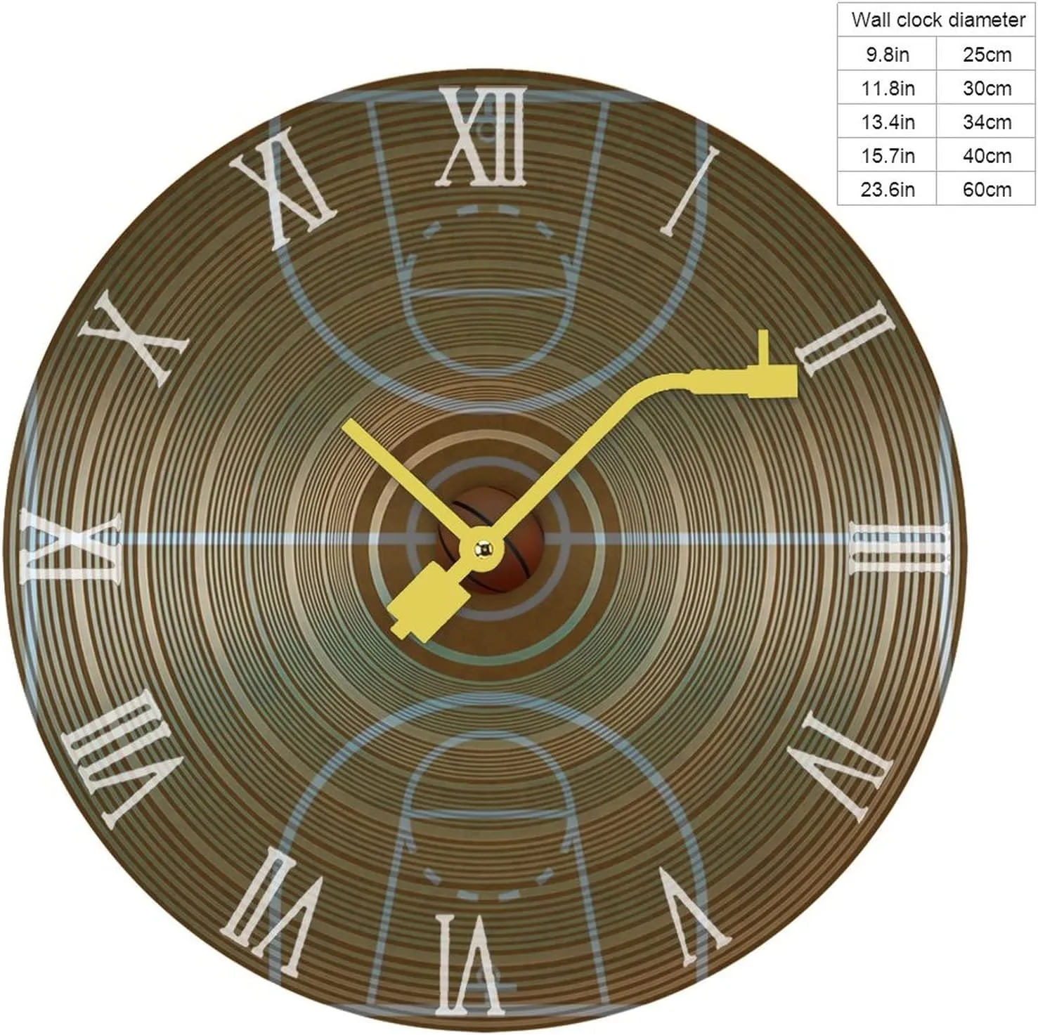 Basketball Court Wooden Round Wall Clock Retro Battery Operated Clocks Silent Non-Ticking Record Home Decor 30 * 30cm